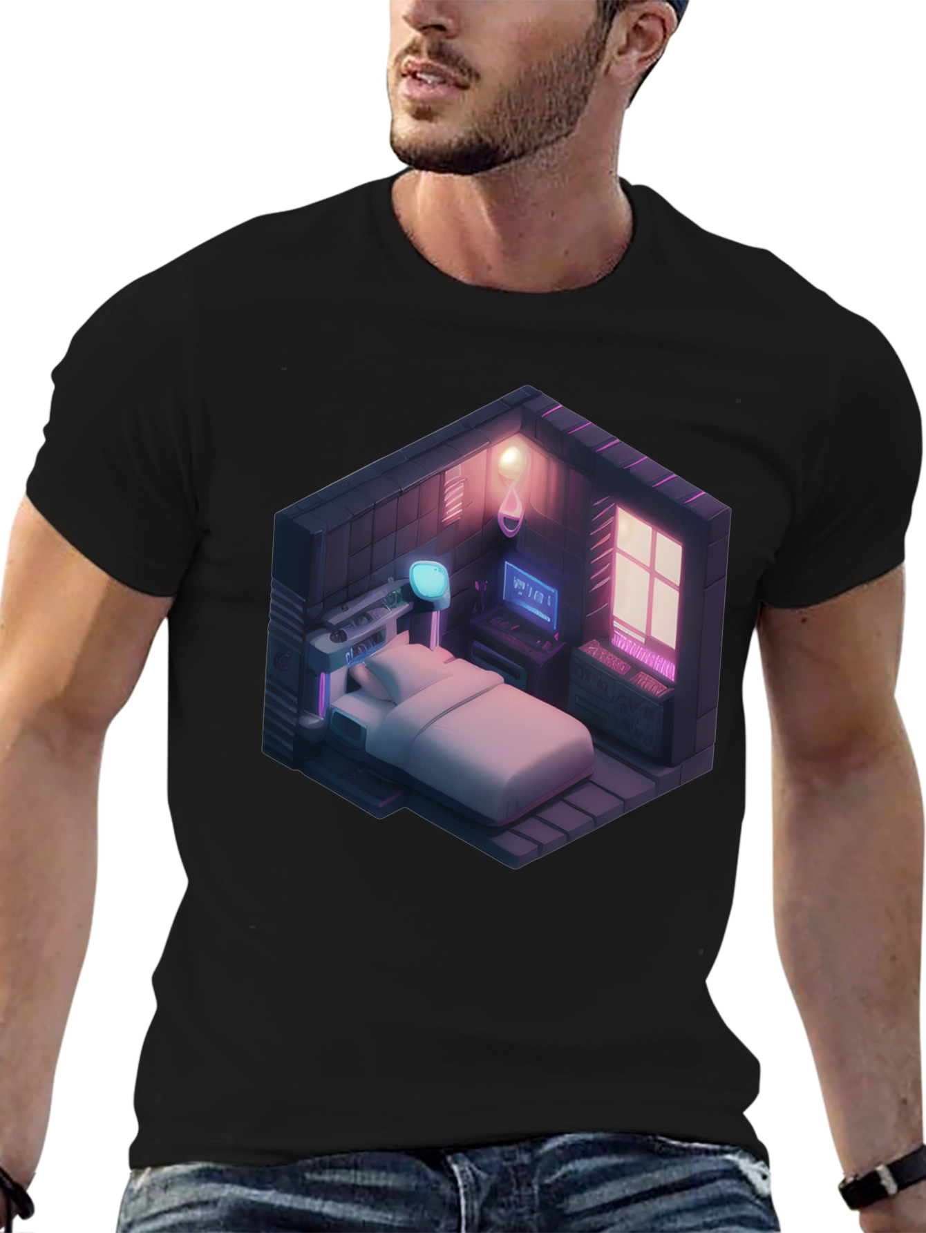Isometric Gaming Room T-Shirt - Black