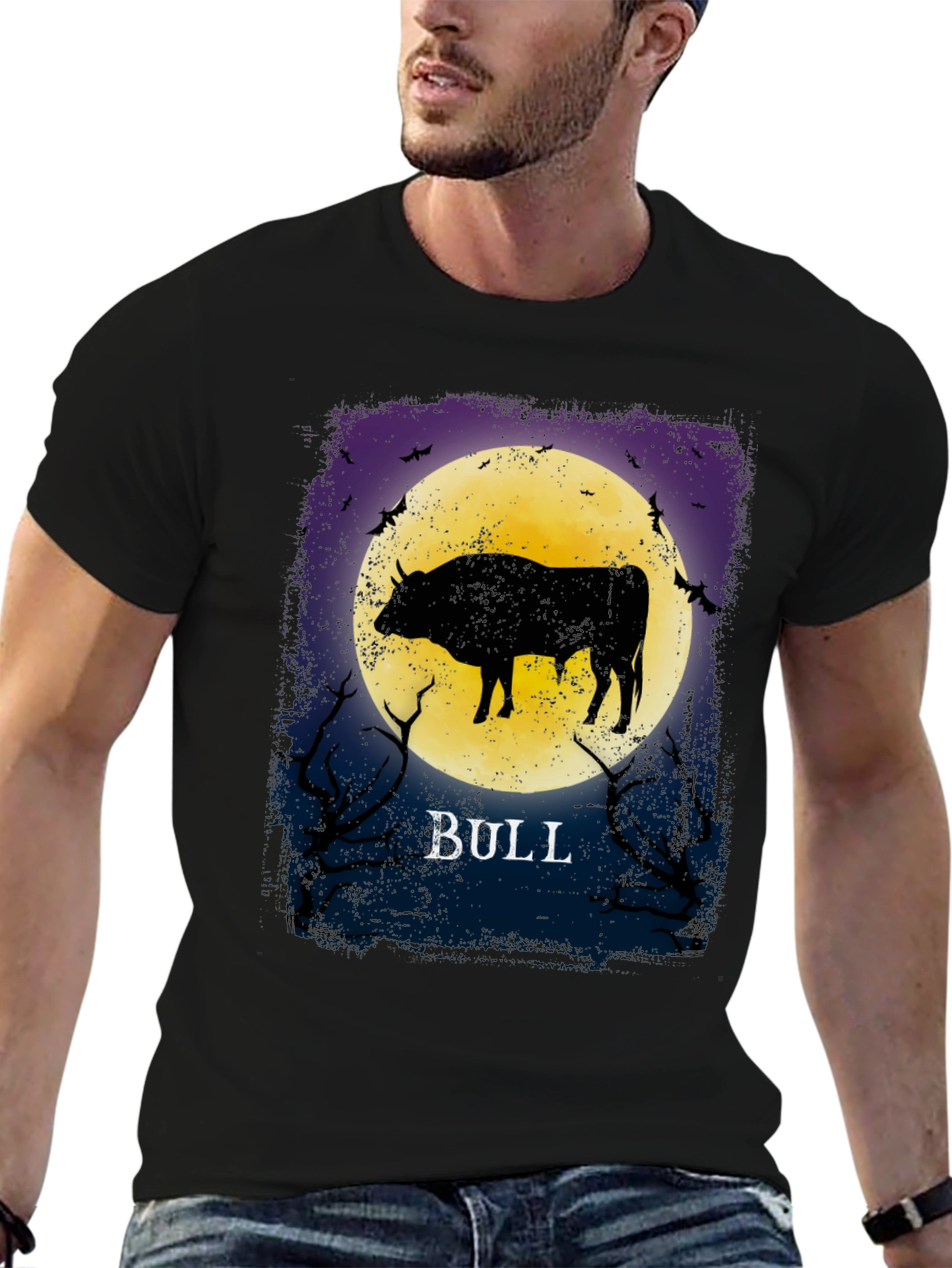 Bull Silhouette Moon Graphic T-Shirt