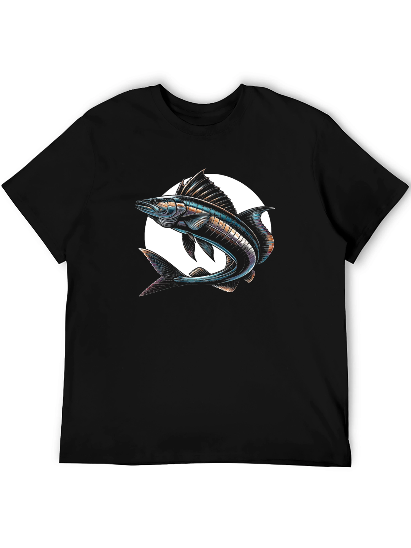 Stylish Fish Graphic Black T-Shirt