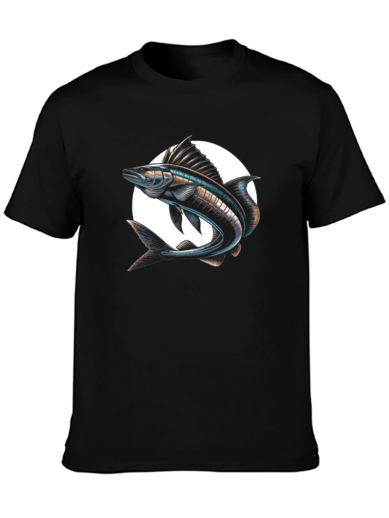 Stylish Fish Graphic Black T-Shirt