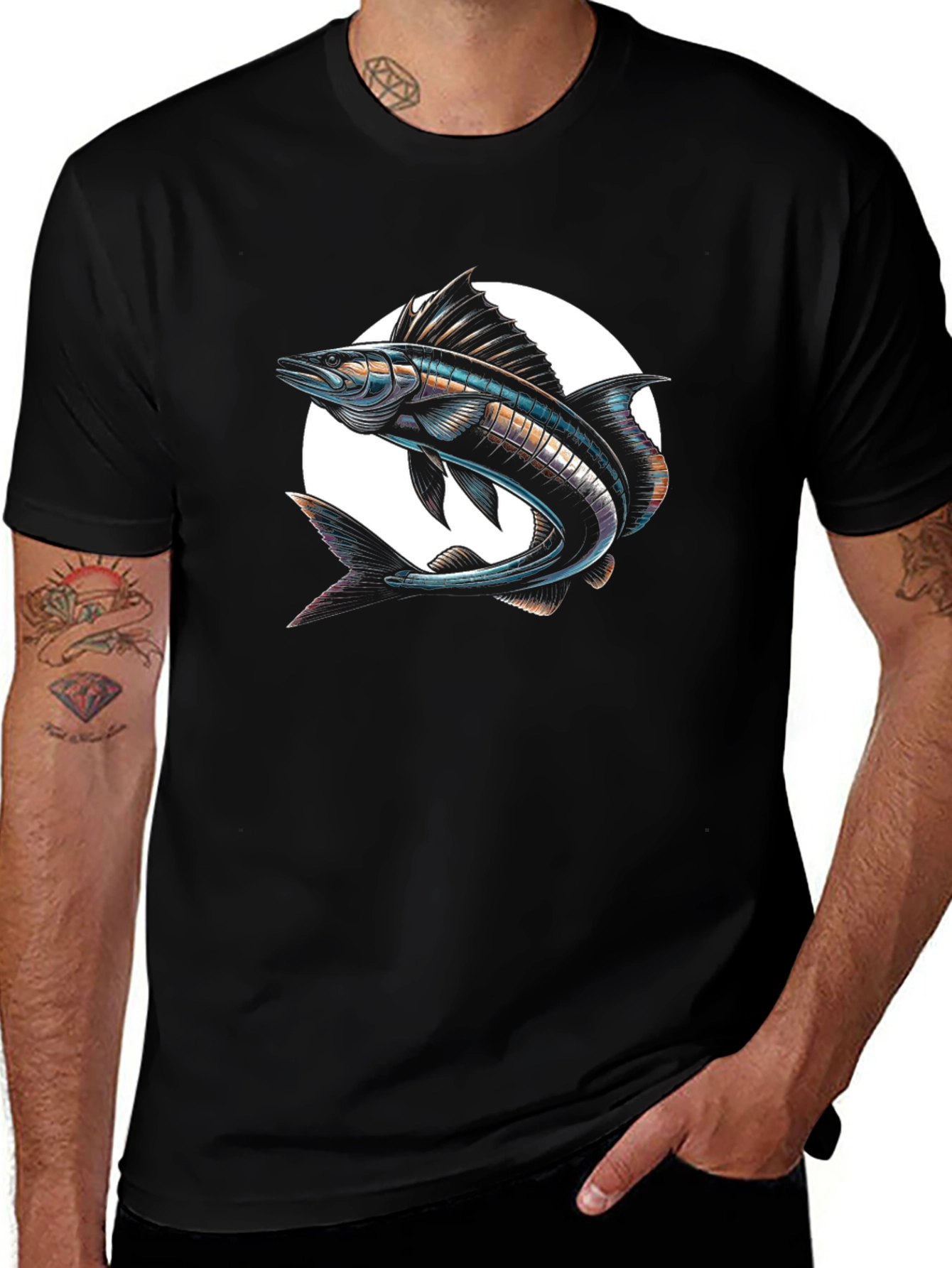 Stylish Fish Graphic Black T-Shirt