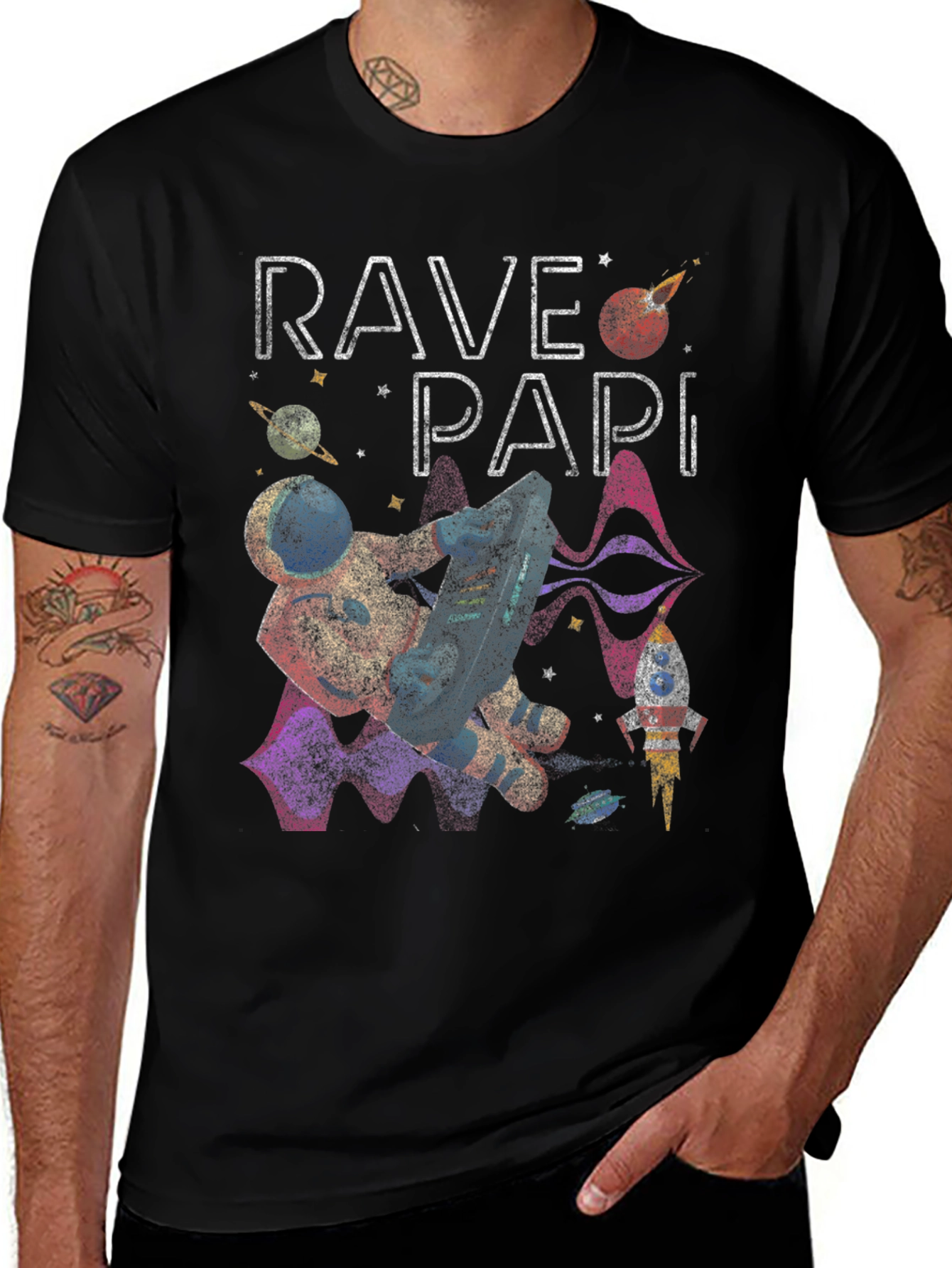 Rave Papi Graphic T-Shirt - Astronaut DJ in Space