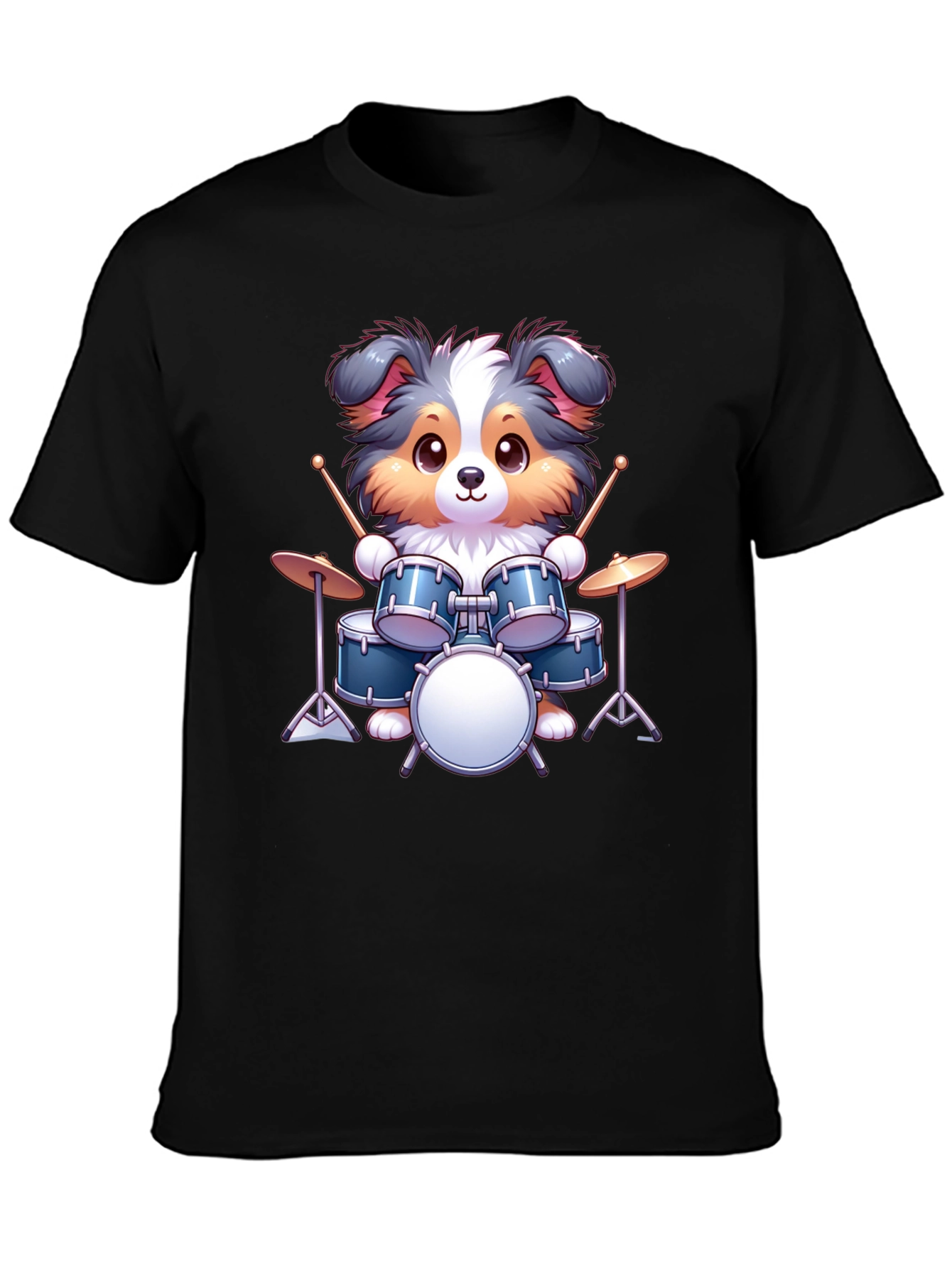 Dog Drummer Graphic Tee - Cute Animal Music Shirt