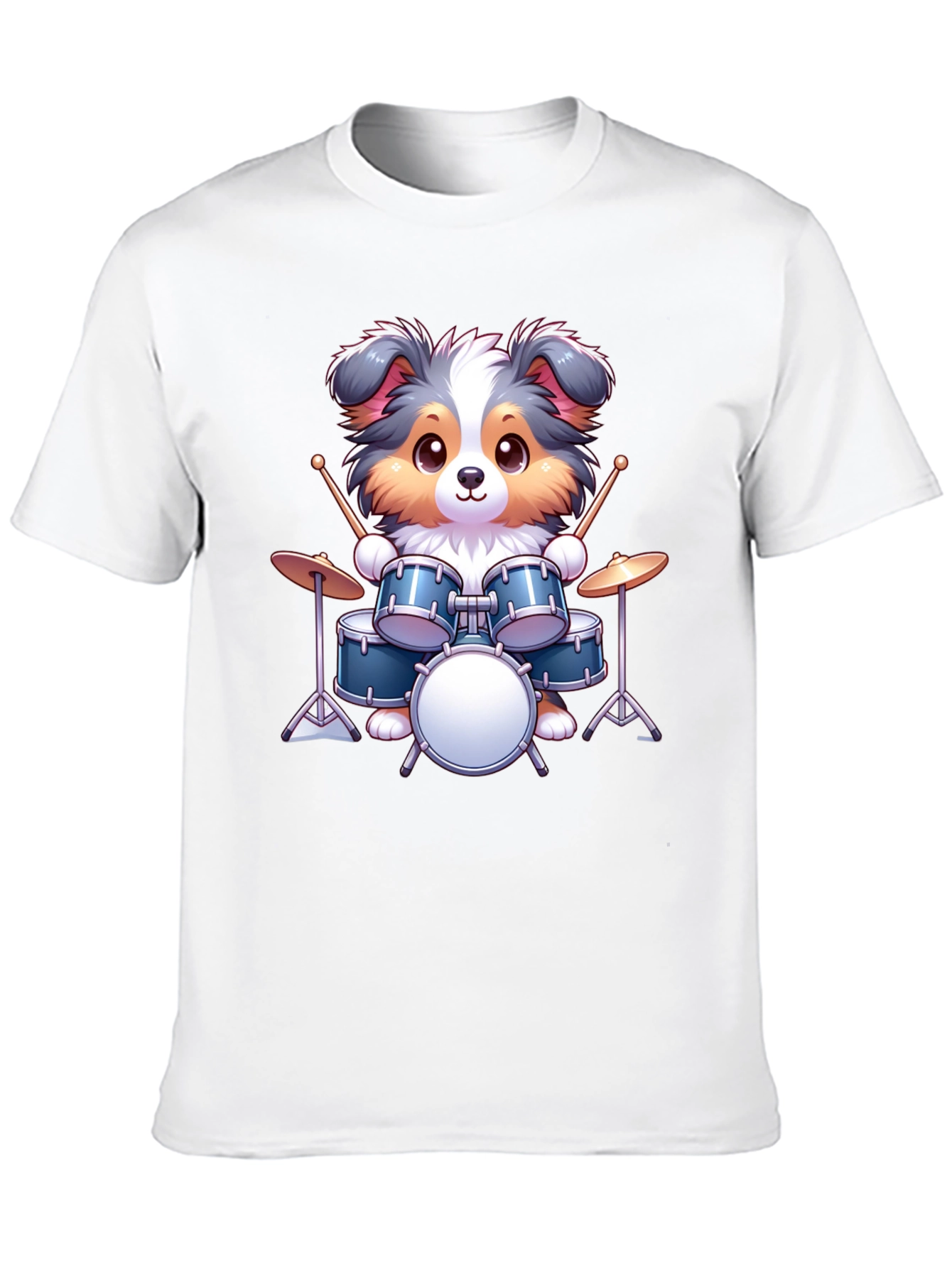 Dog Drummer Graphic Tee - Cute Animal Music Shirt