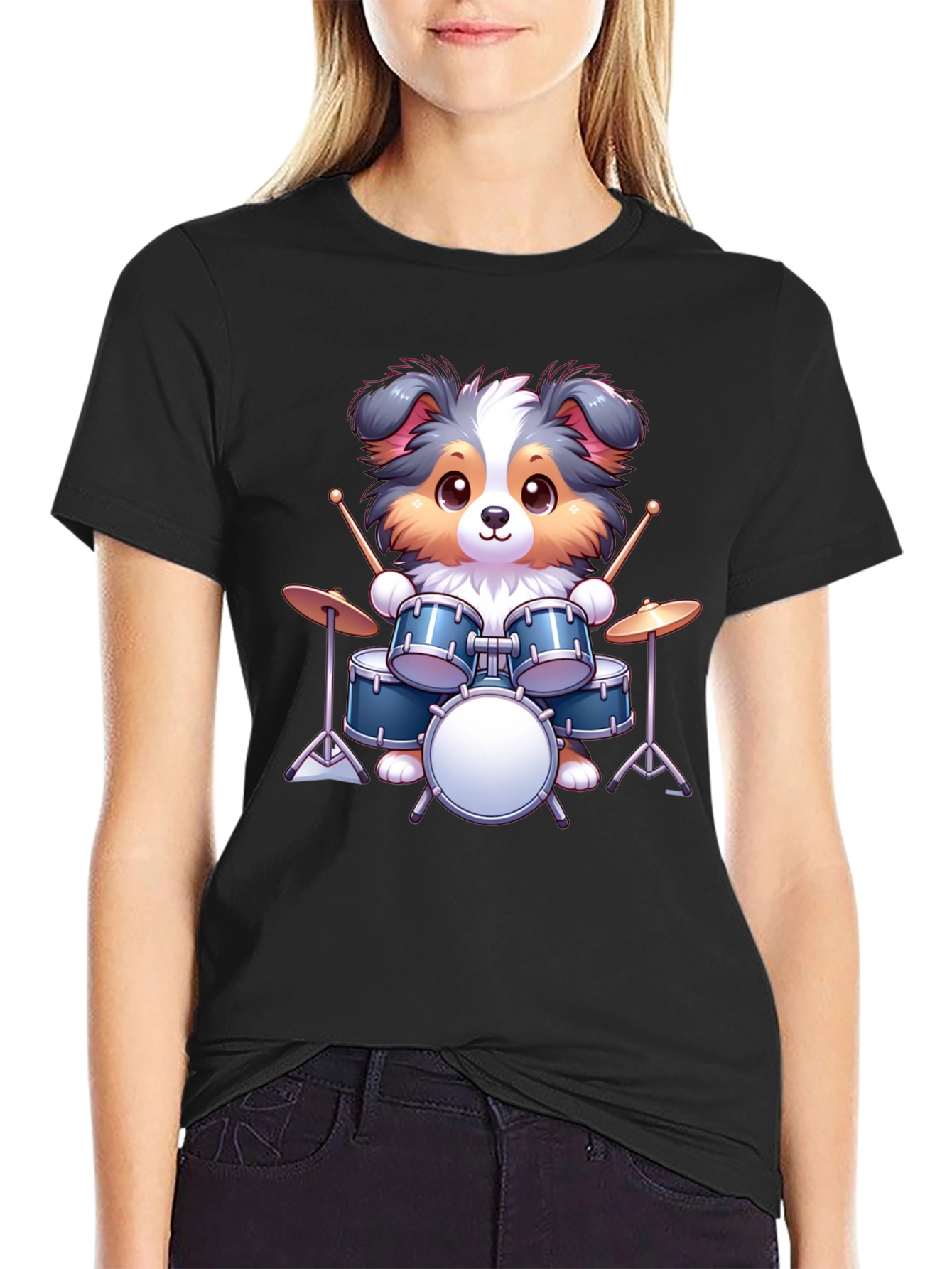 Dog Drummer Graphic Tee - Cute Animal Music Shirt