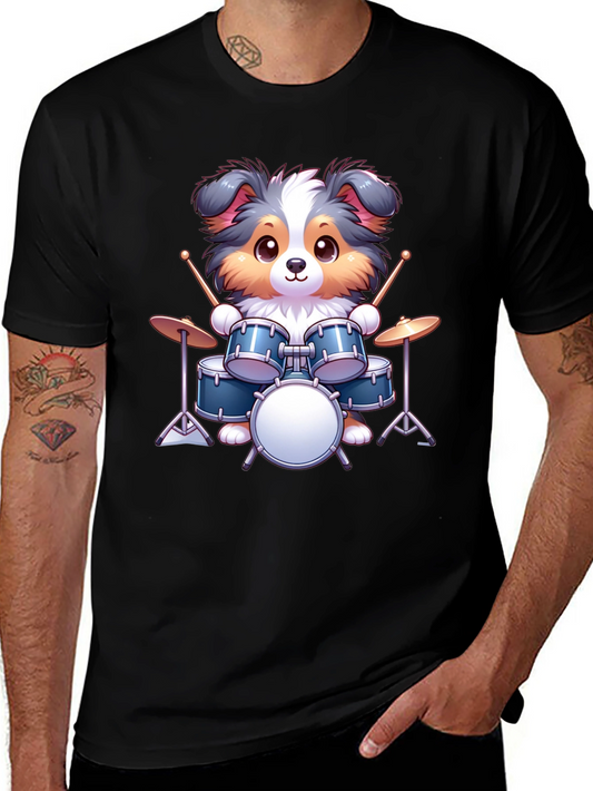 Dog Drummer Graphic Tee - Cute Animal Music Shirt