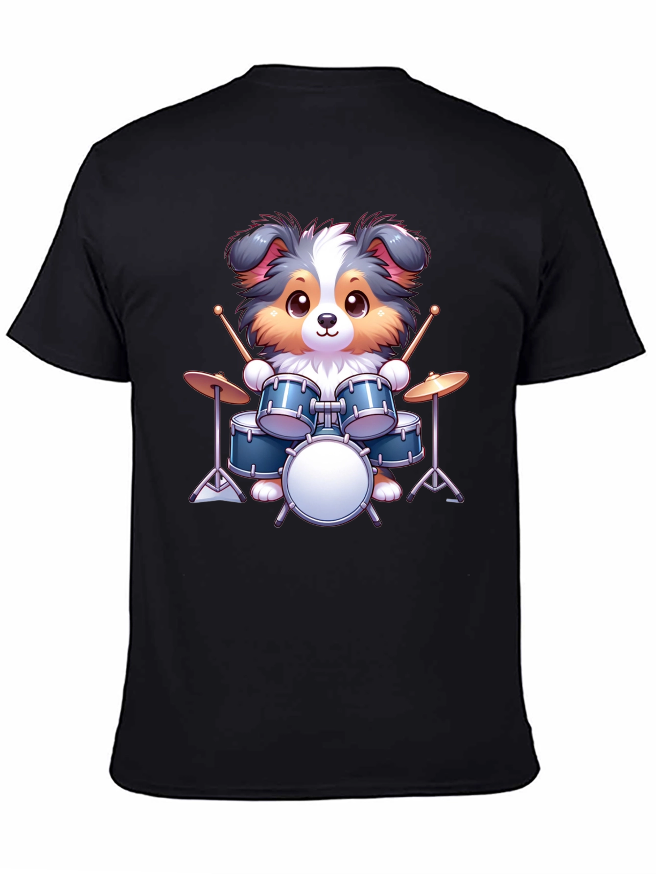Dog Drummer Graphic Tee - Cute Animal Music Shirt