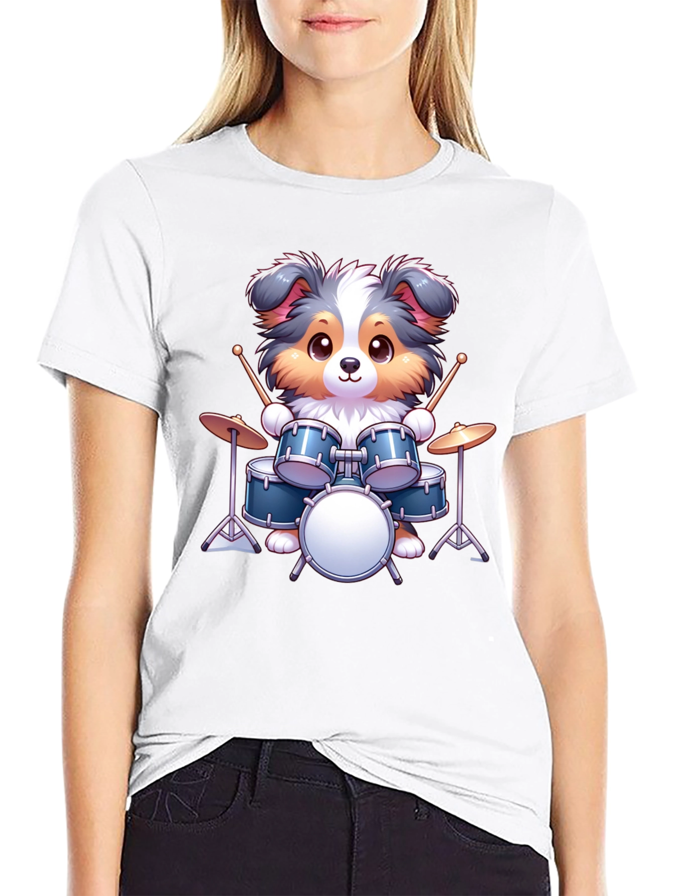 Dog Drummer Graphic Tee - Cute Animal Music Shirt