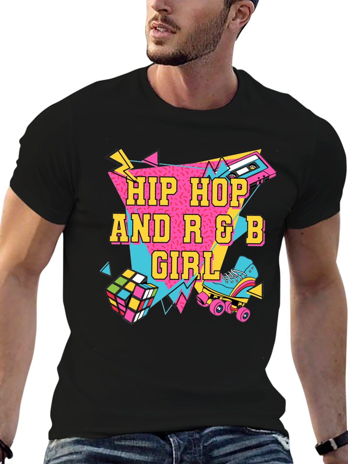 Hip Hop R&B Girl Black T-Shirt - 80s Style
