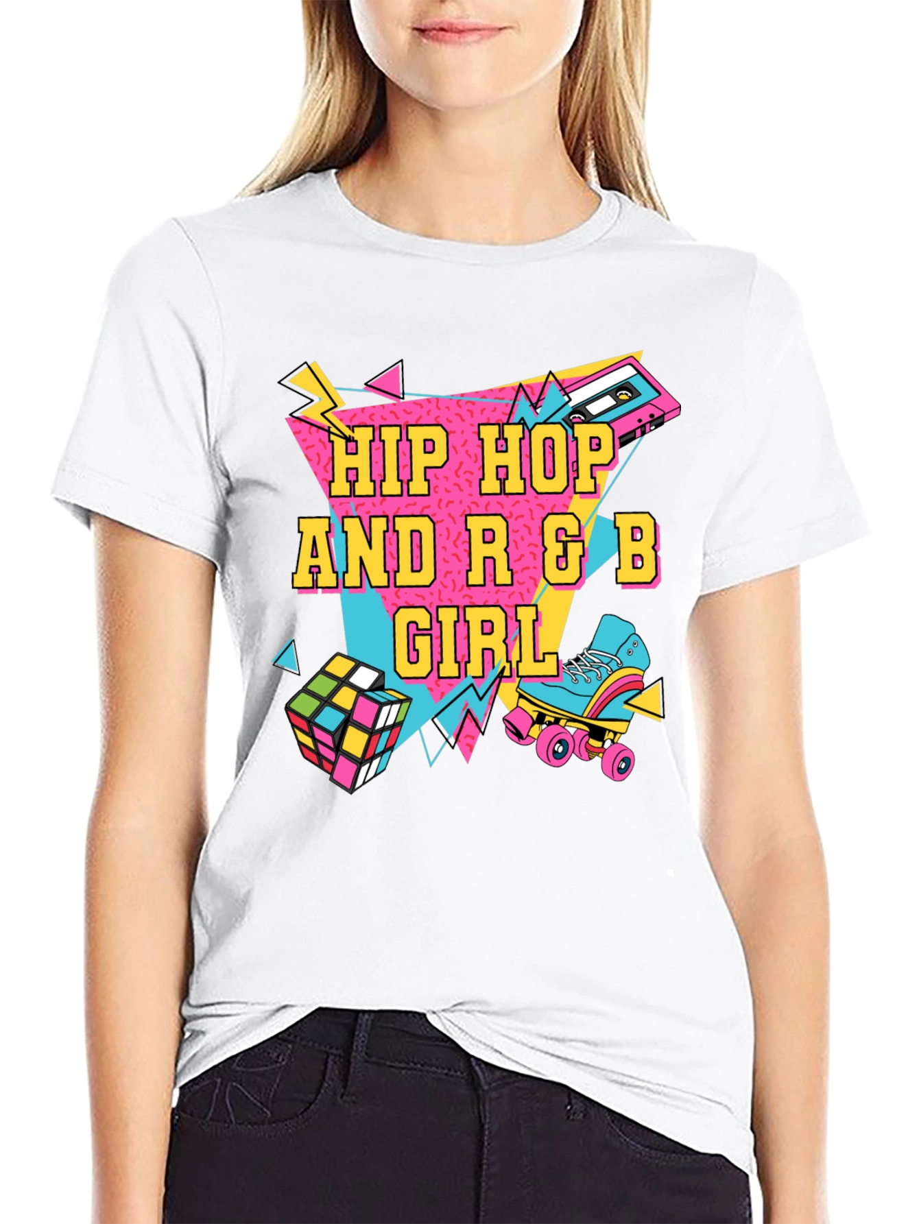 Hip Hop R&B Girl Black T-Shirt - 80s Style