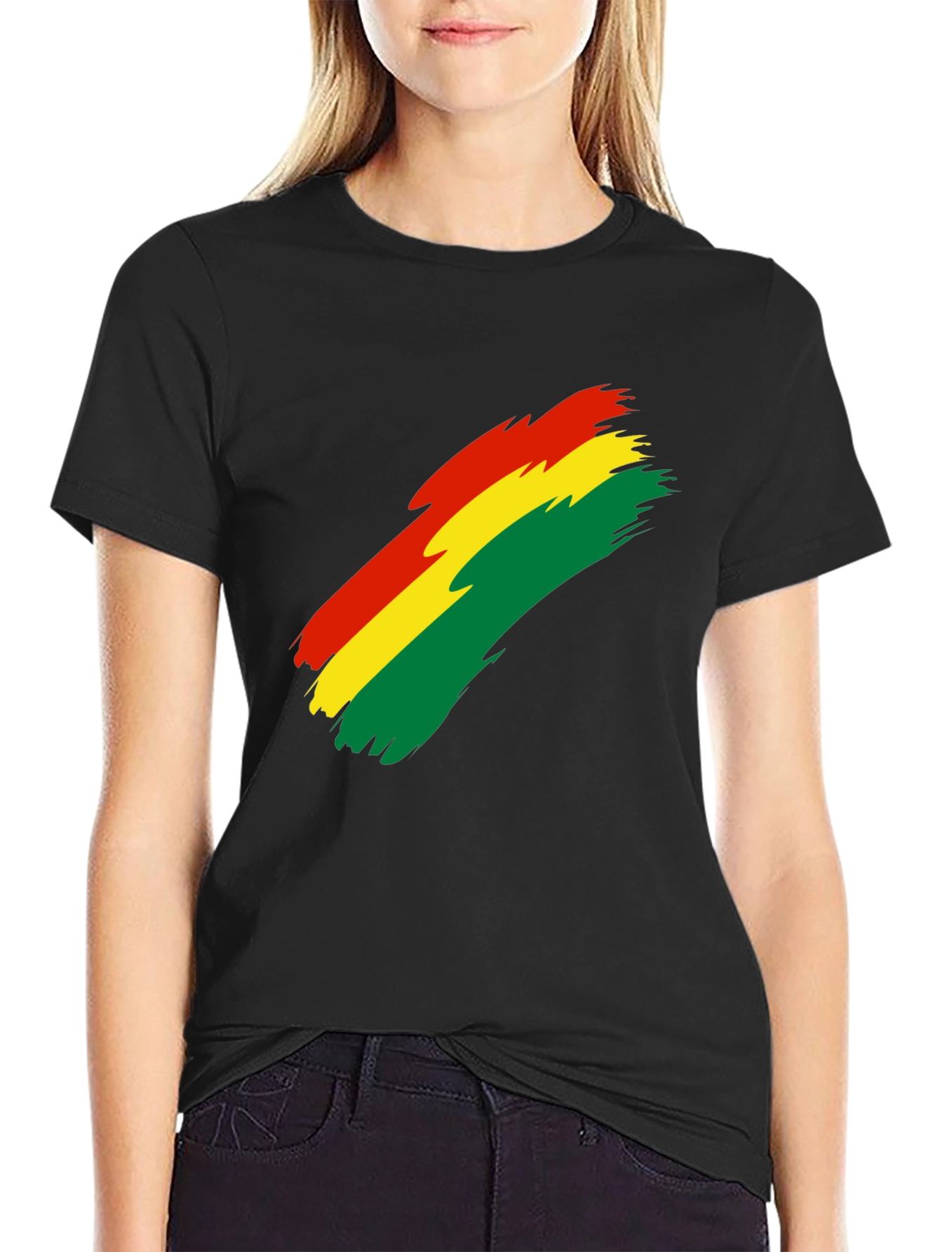 Bolivian Flag Brushstroke Graphic T-Shirt - Black