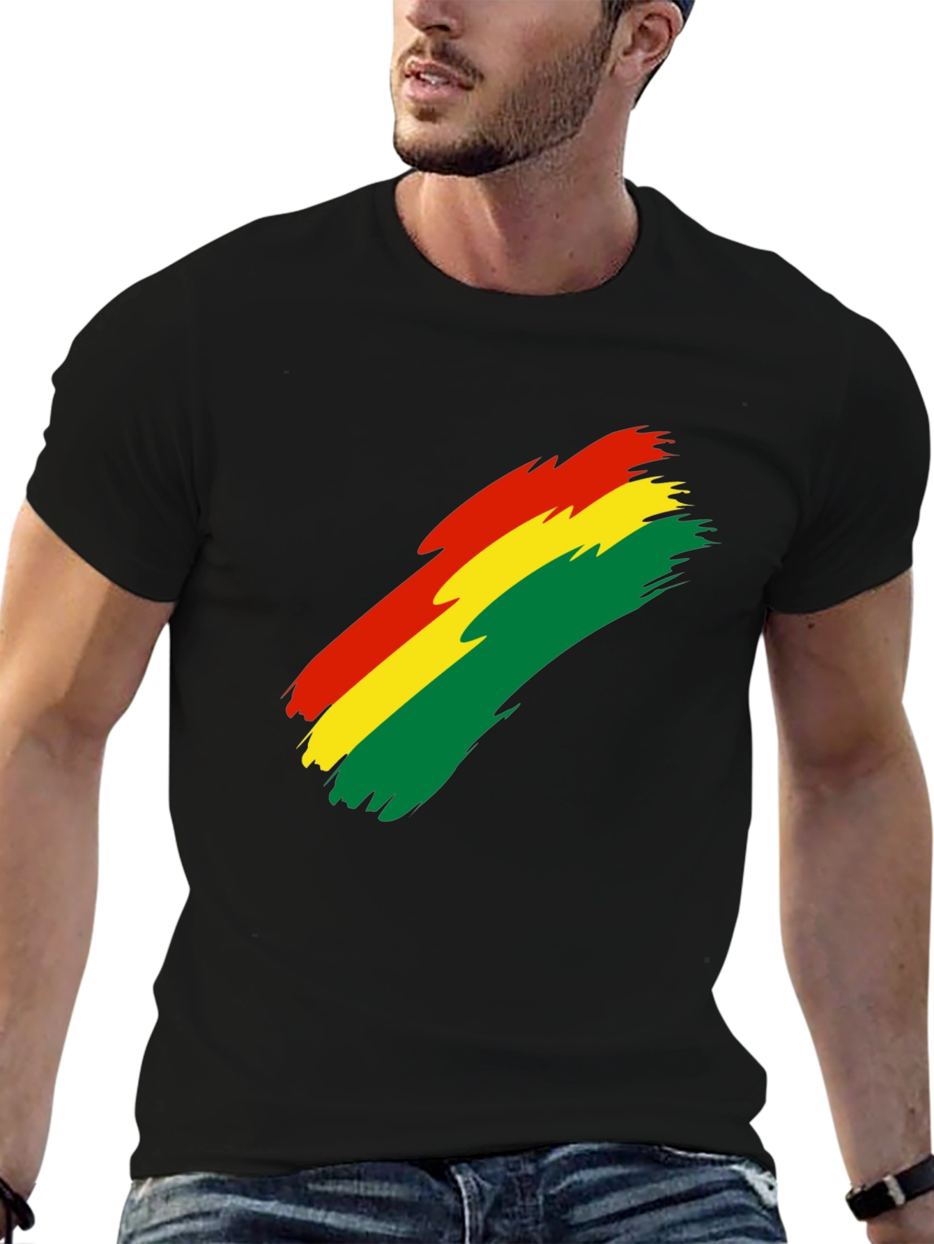 Bolivian Flag Brushstroke Graphic T-Shirt - Black