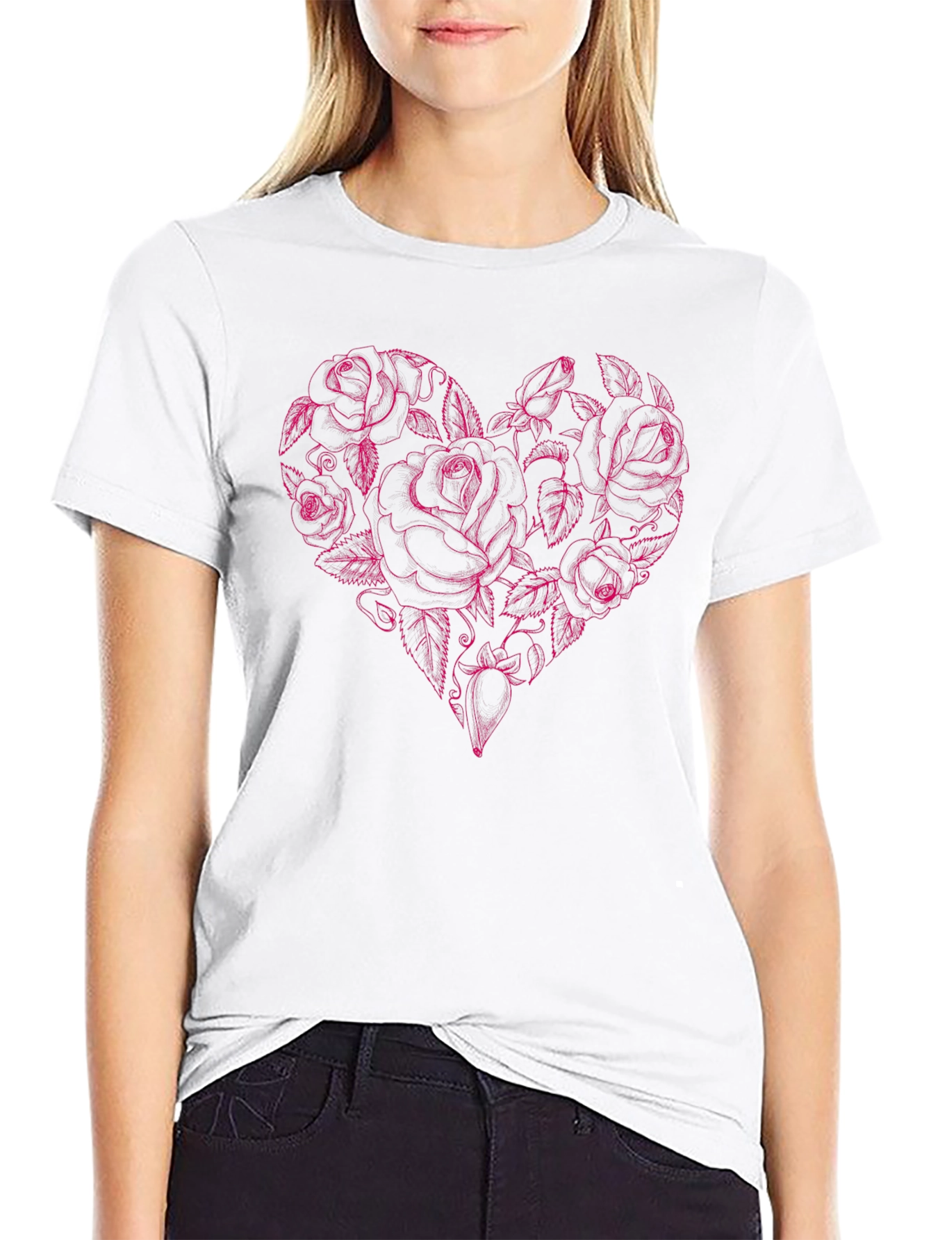 Rose Heart Graphic Tee - Black Cotton