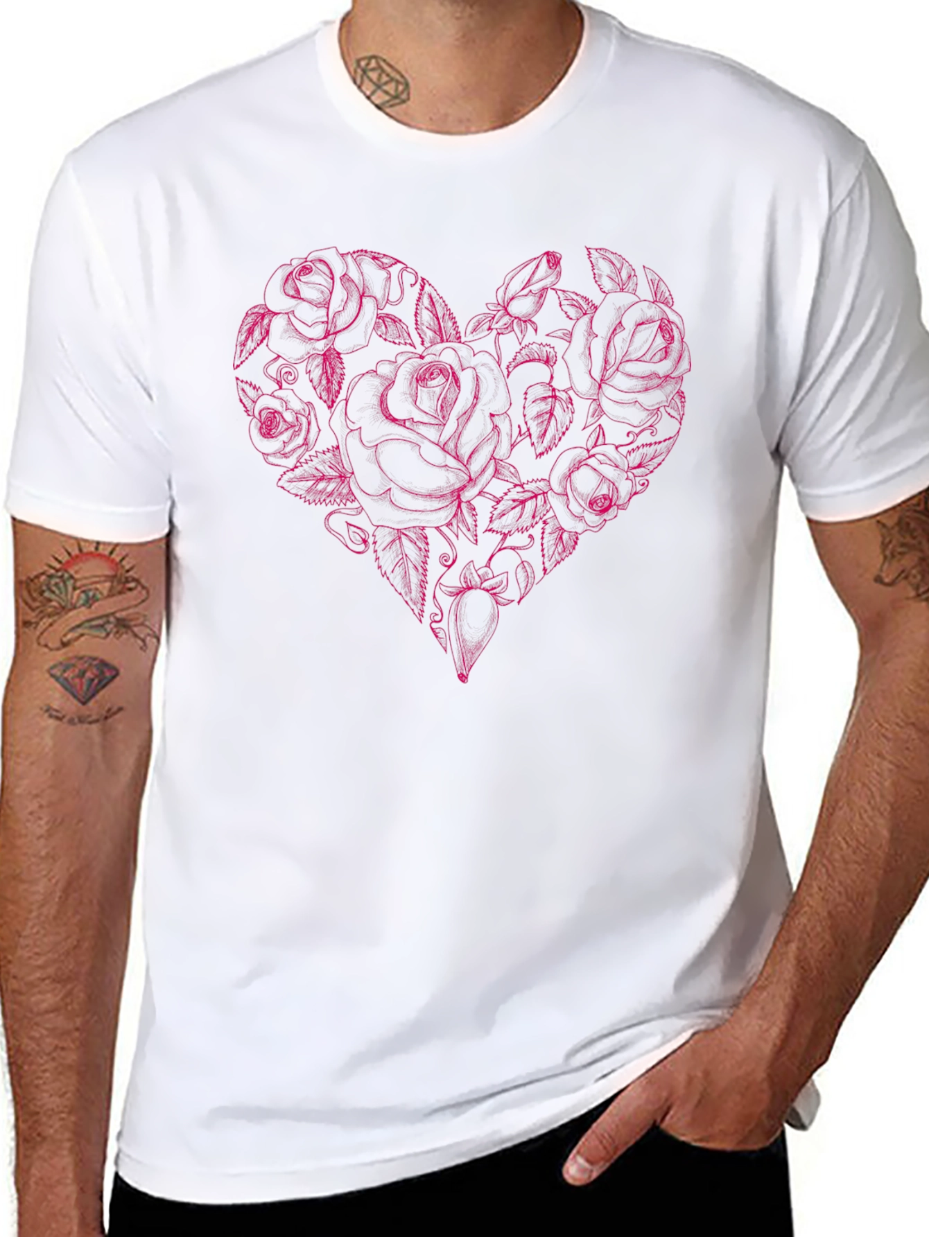 Rose Heart Graphic Tee - Black Cotton