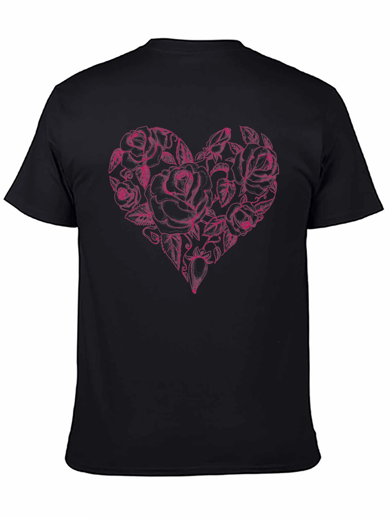 Rose Heart Graphic Tee - Black Cotton