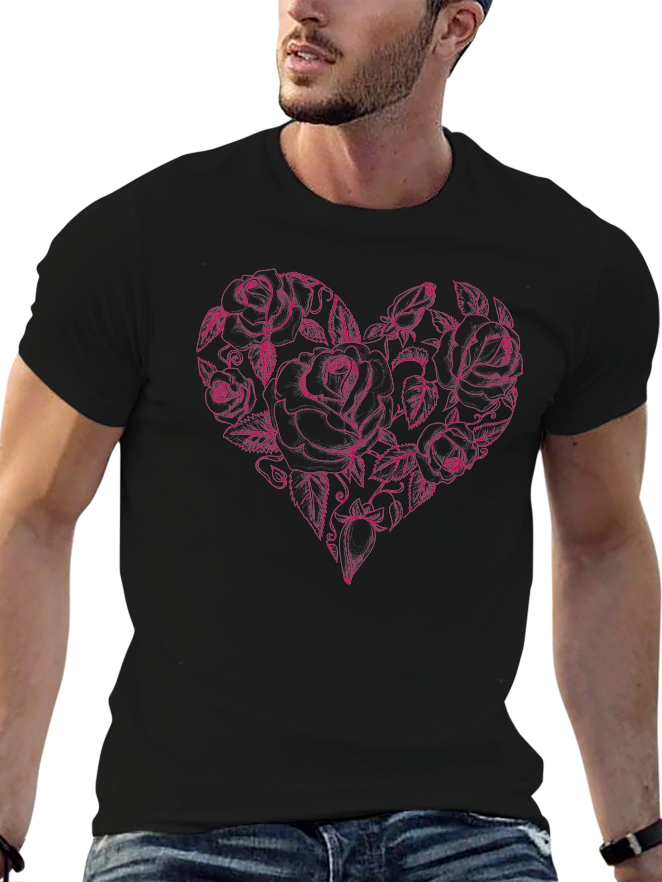 Rose Heart Graphic Tee - Black Cotton