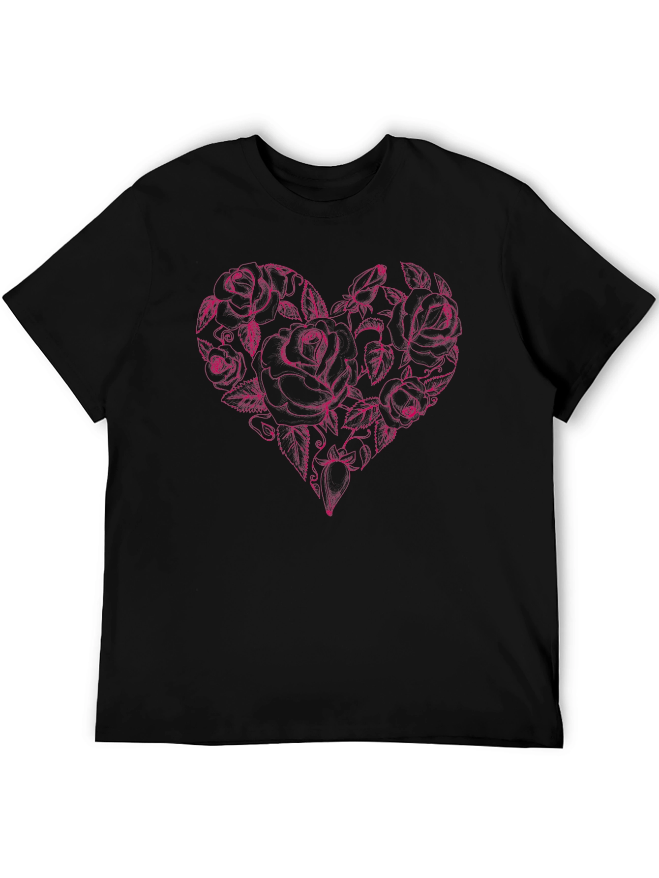 Rose Heart Graphic Tee - Black Cotton