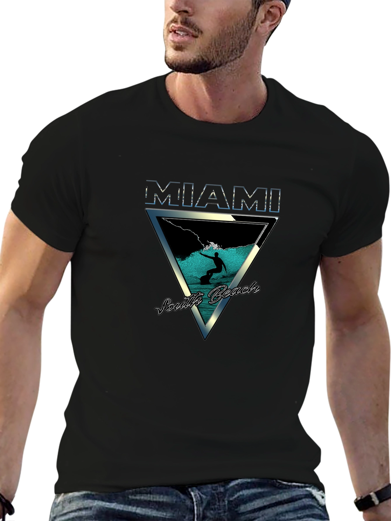 Miami South Beach Graphic Tee - Surfer Design
