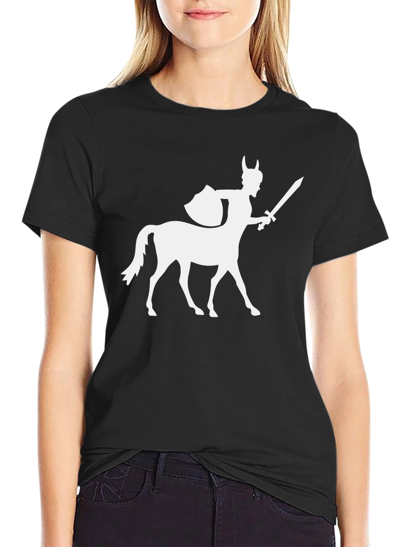Centaur Warrior Graphic Tee - Black Cotton T-Shirt