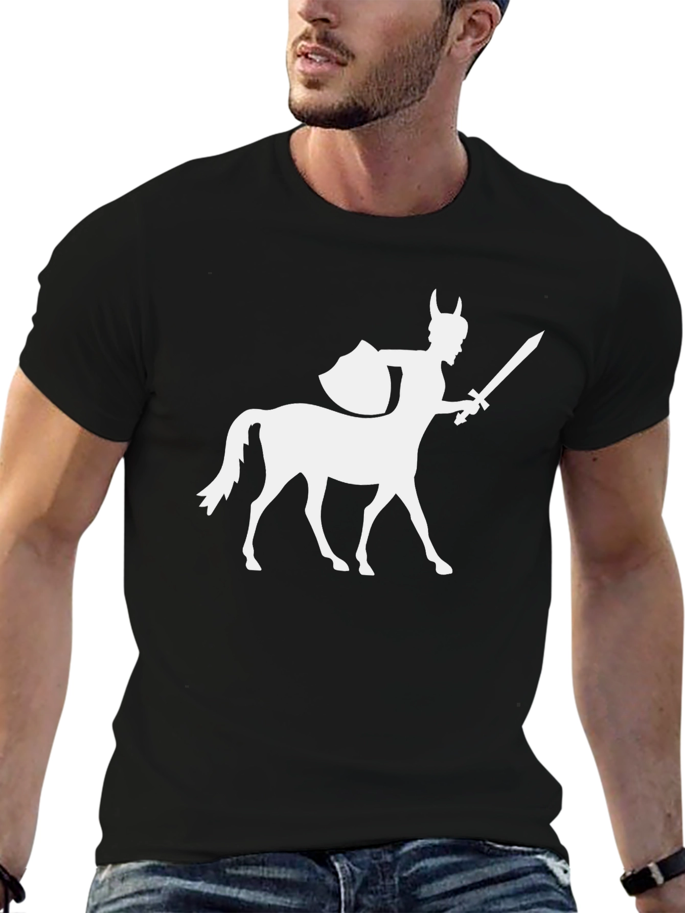 Centaur Warrior Graphic Tee - Black Cotton T-Shirt