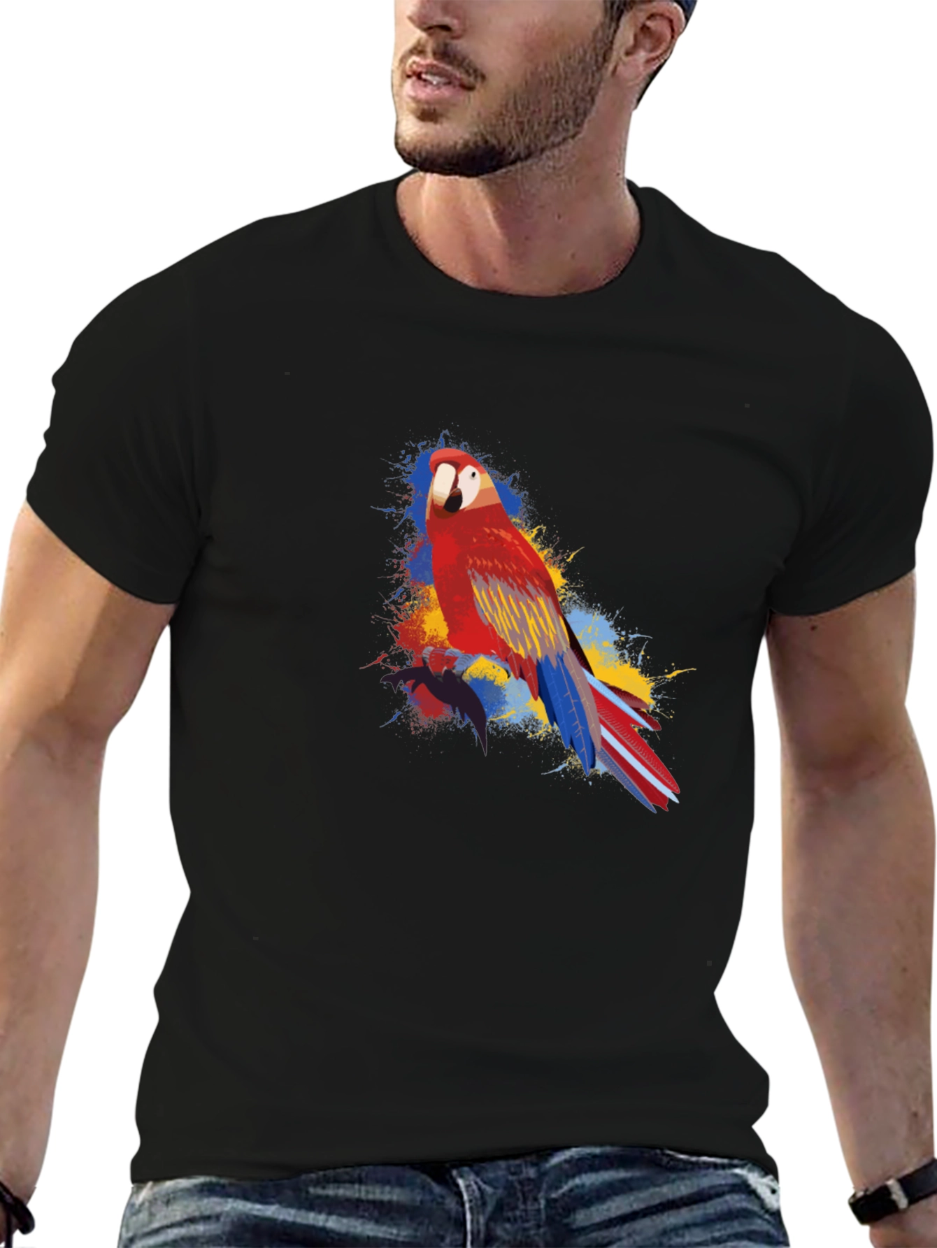 Parrot Graphic Black T-Shirt - Vivid and Stylish Design