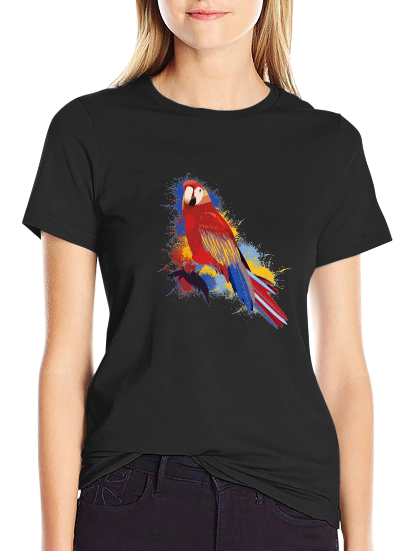Parrot Graphic Black T-Shirt - Vivid and Stylish Design