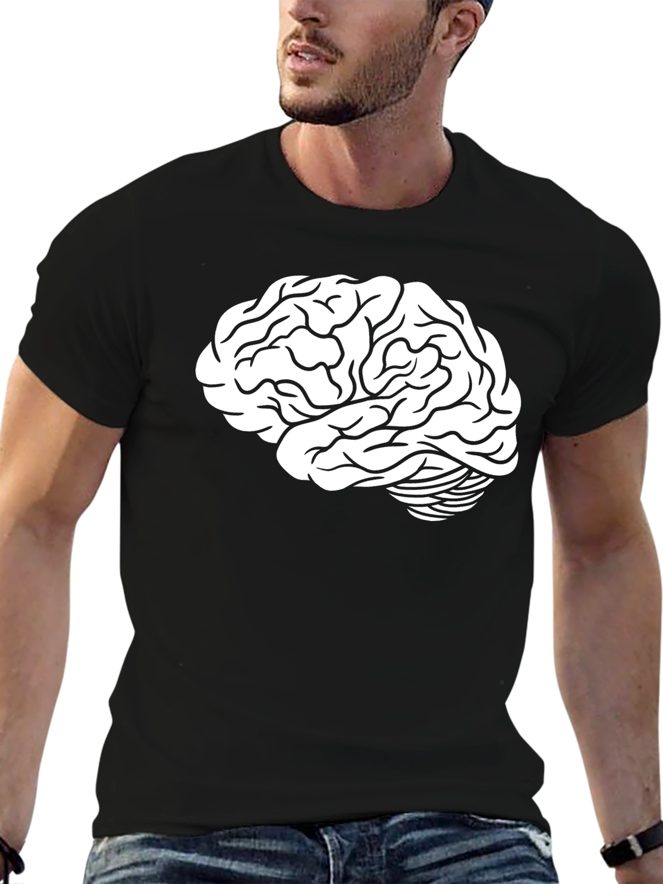 Brain Graphic Tee - Black Cotton T-Shirt