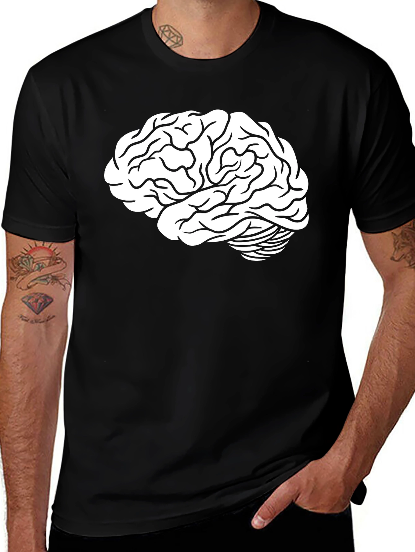 Brain Graphic Tee - Black Cotton T-Shirt