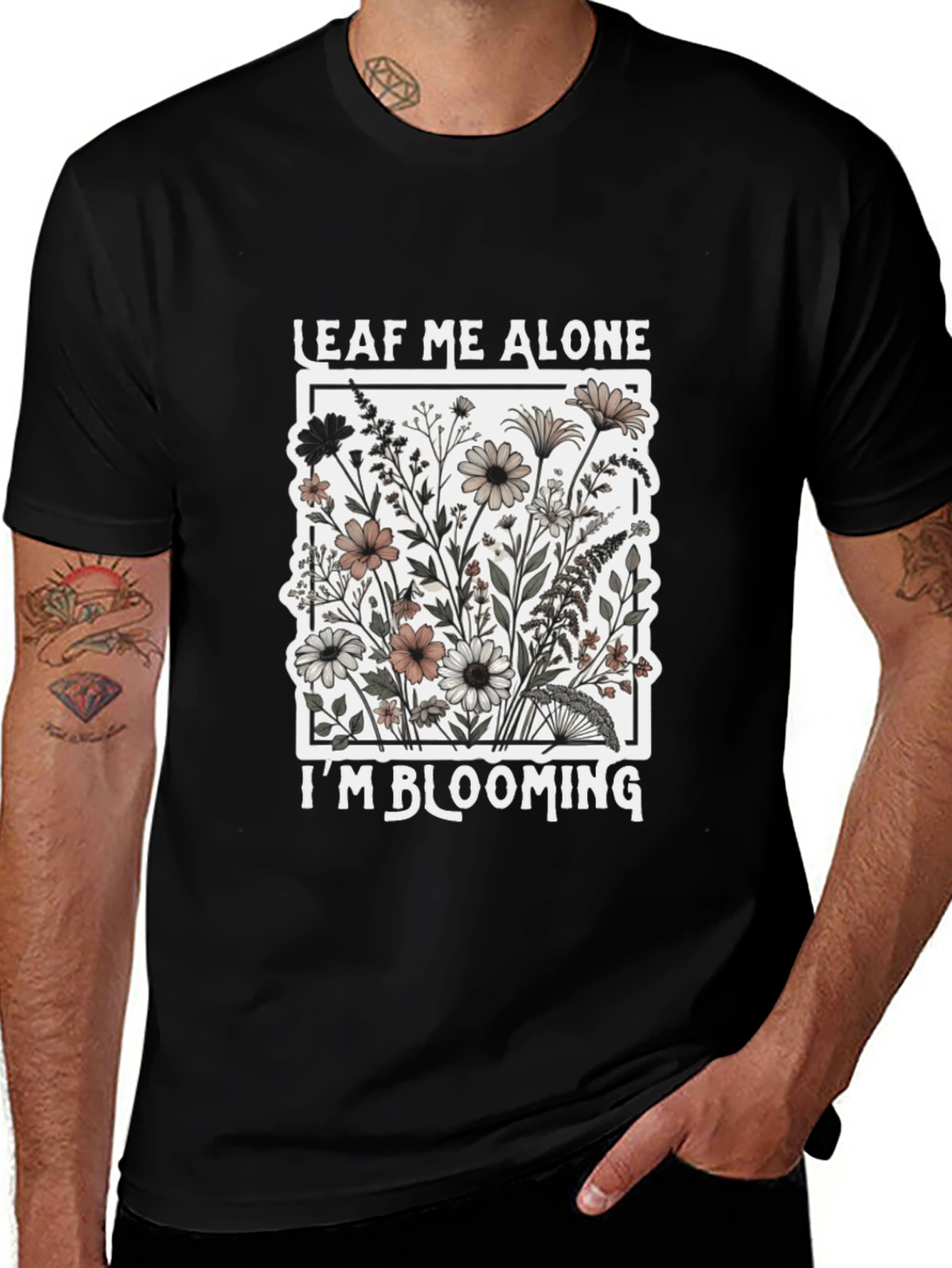Leaf Me Alone Im Blooming Black T-Shirt