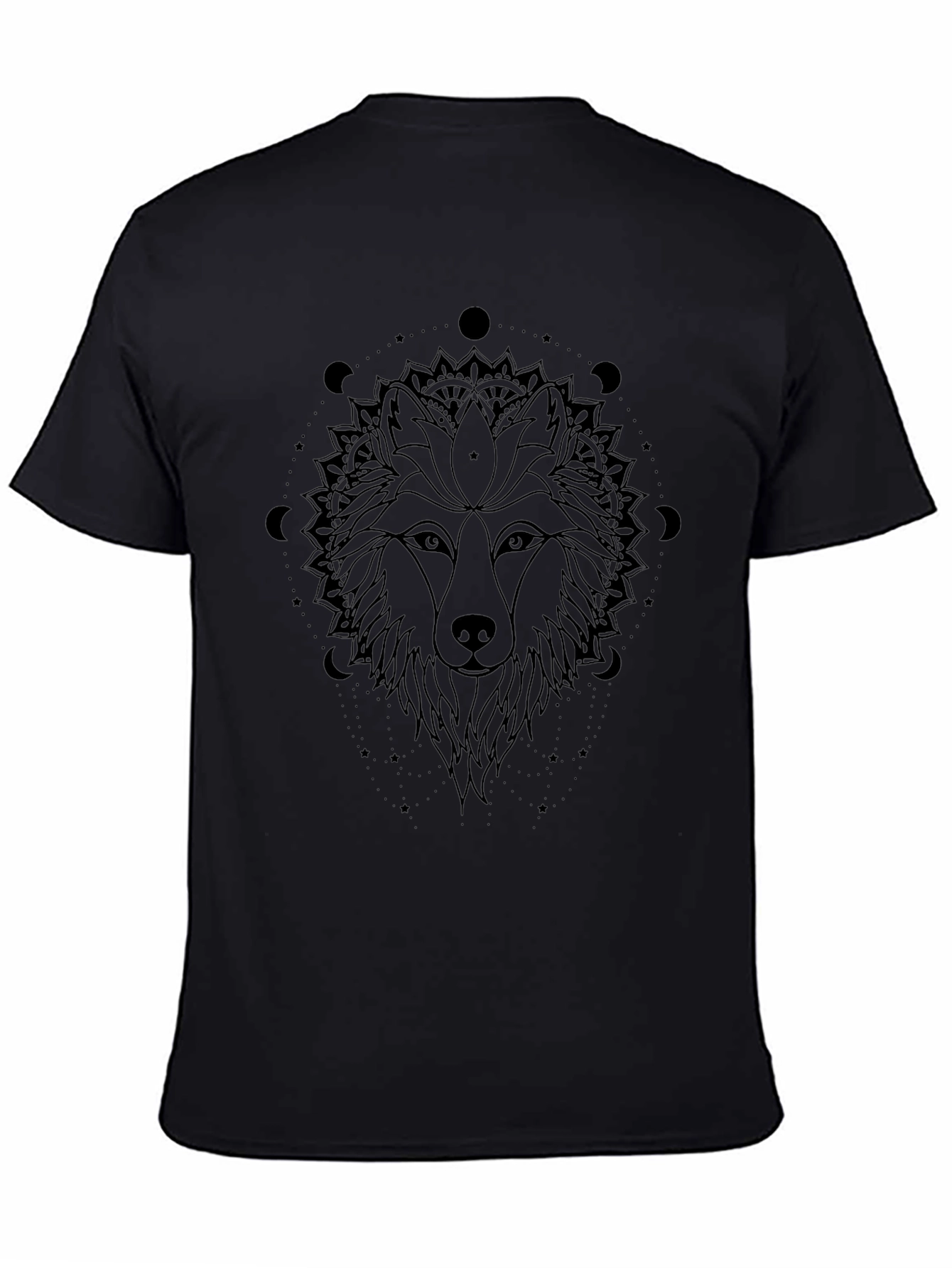 Wolf Mandala Graphic Black T-Shirt