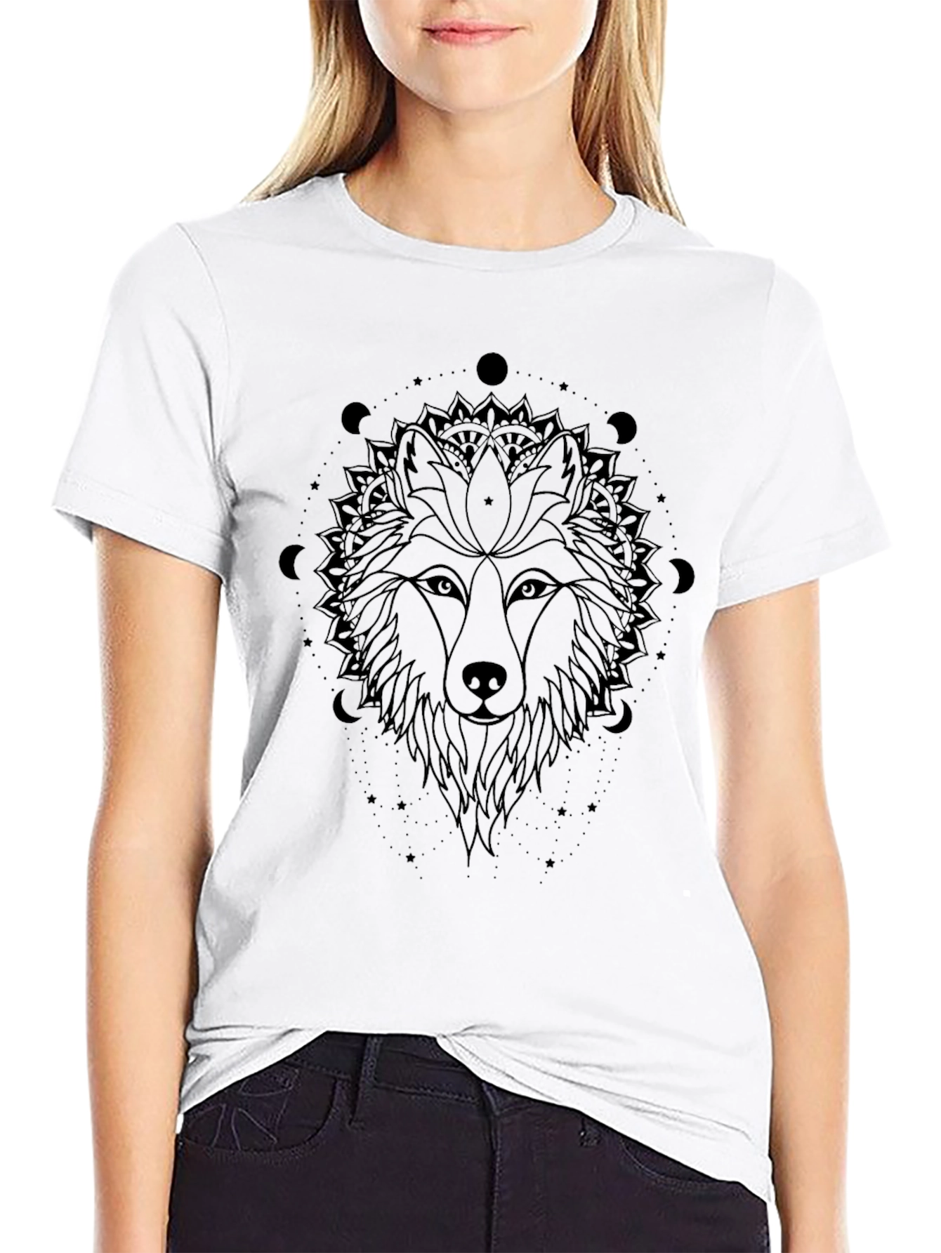 Wolf Mandala Graphic Black T-Shirt