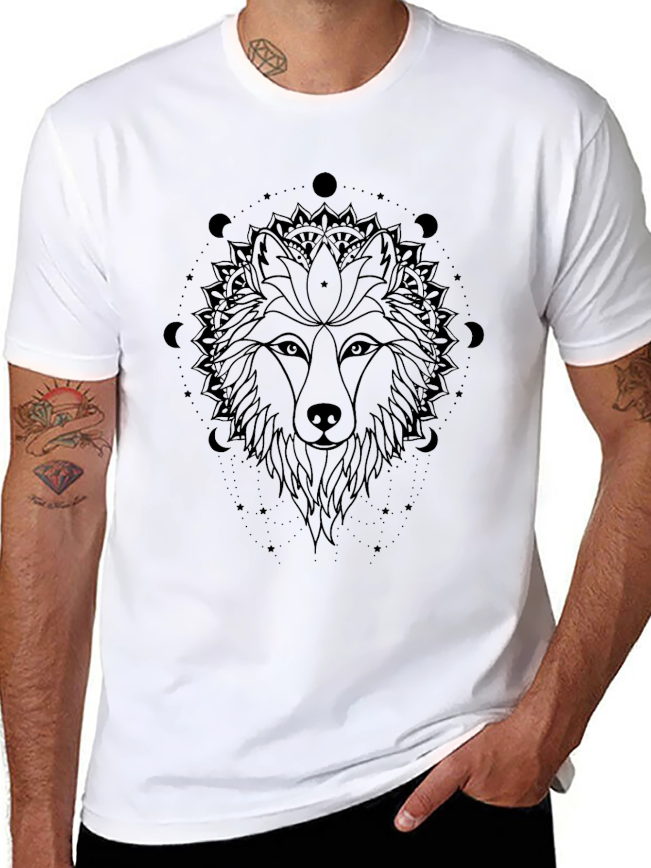Wolf Mandala Graphic Black T-Shirt