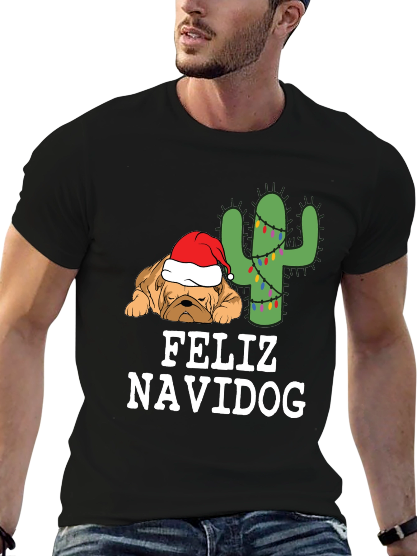 Feliz Navidog T-Shirt - Holiday Dog & Cactus Tee