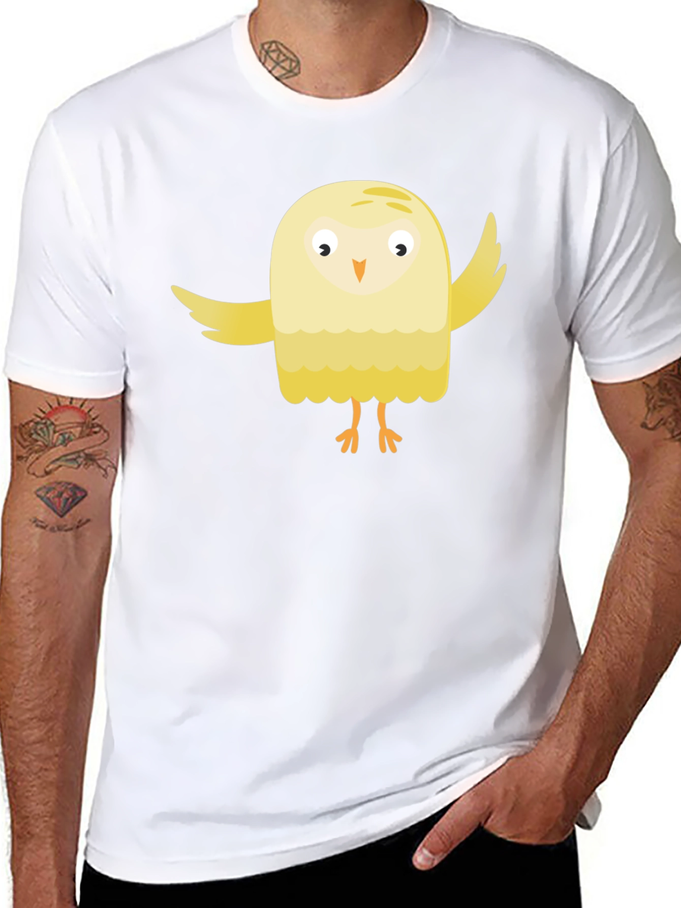 Cute Cartoon Bird Black T-Shirt