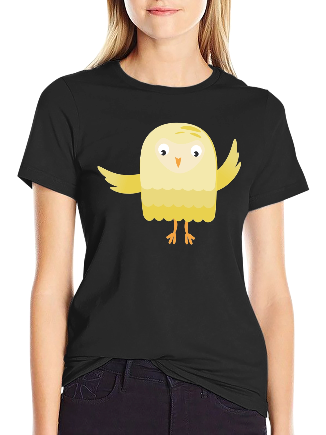 Cute Cartoon Bird Black T-Shirt