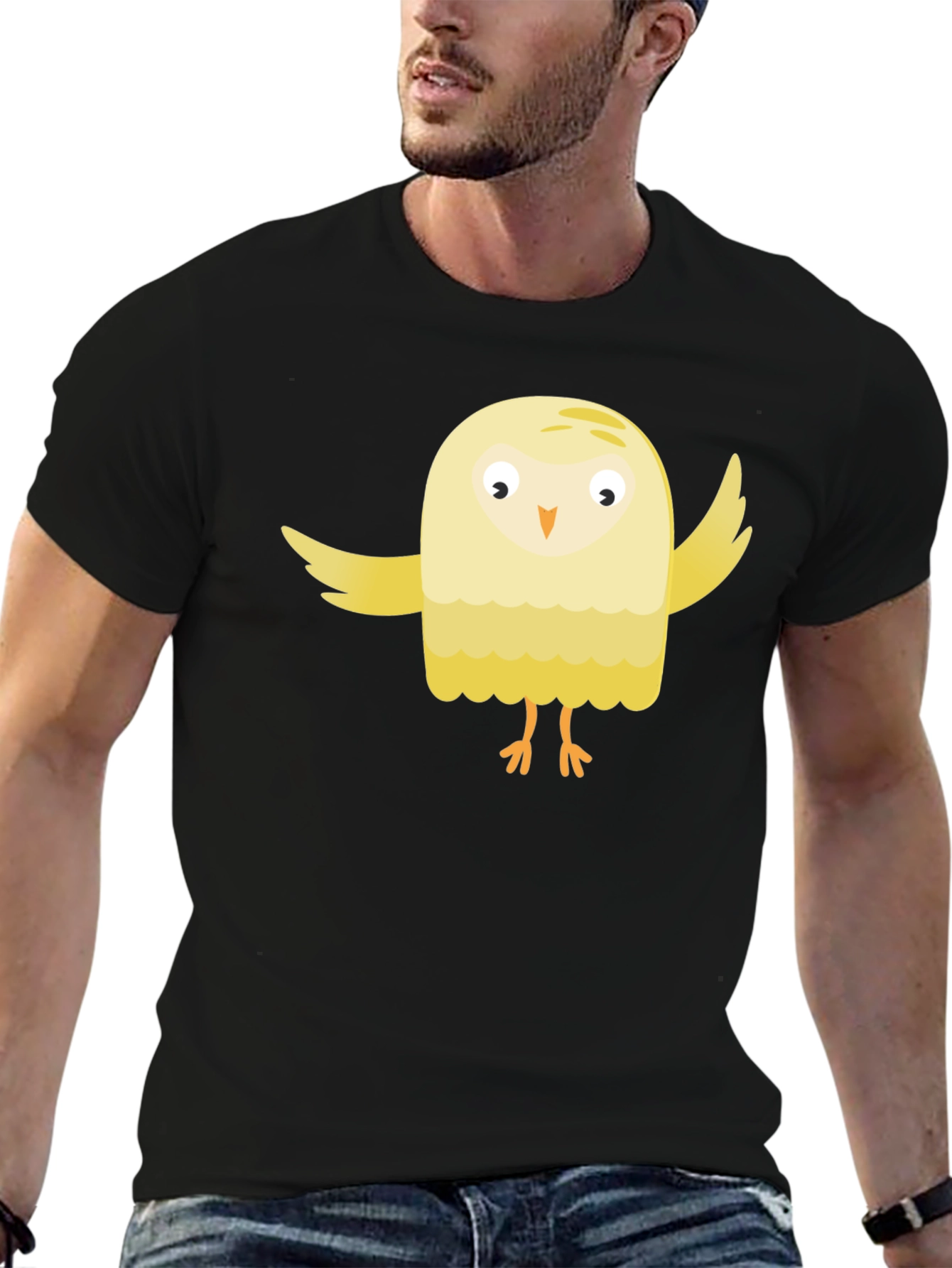Cute Cartoon Bird Black T-Shirt
