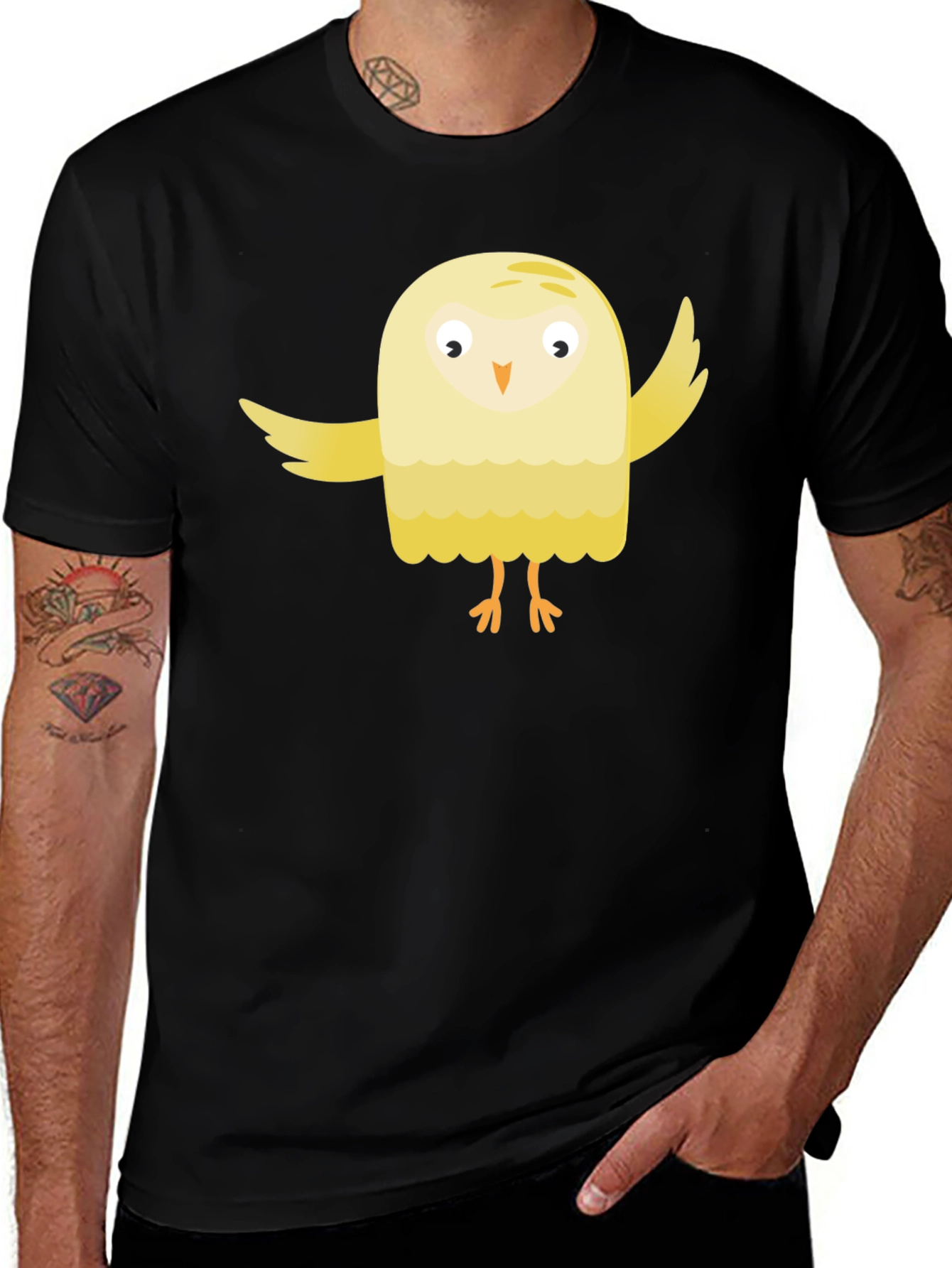 Cute Cartoon Bird Black T-Shirt