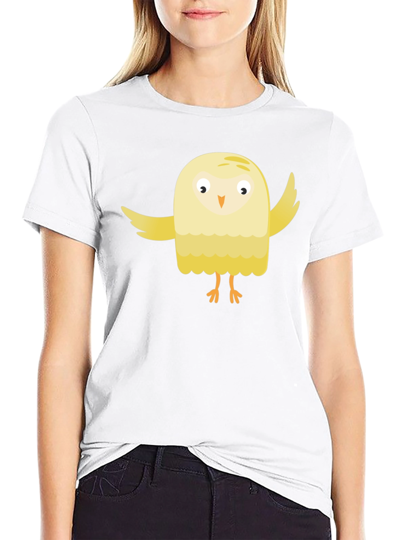Cute Cartoon Bird Black T-Shirt