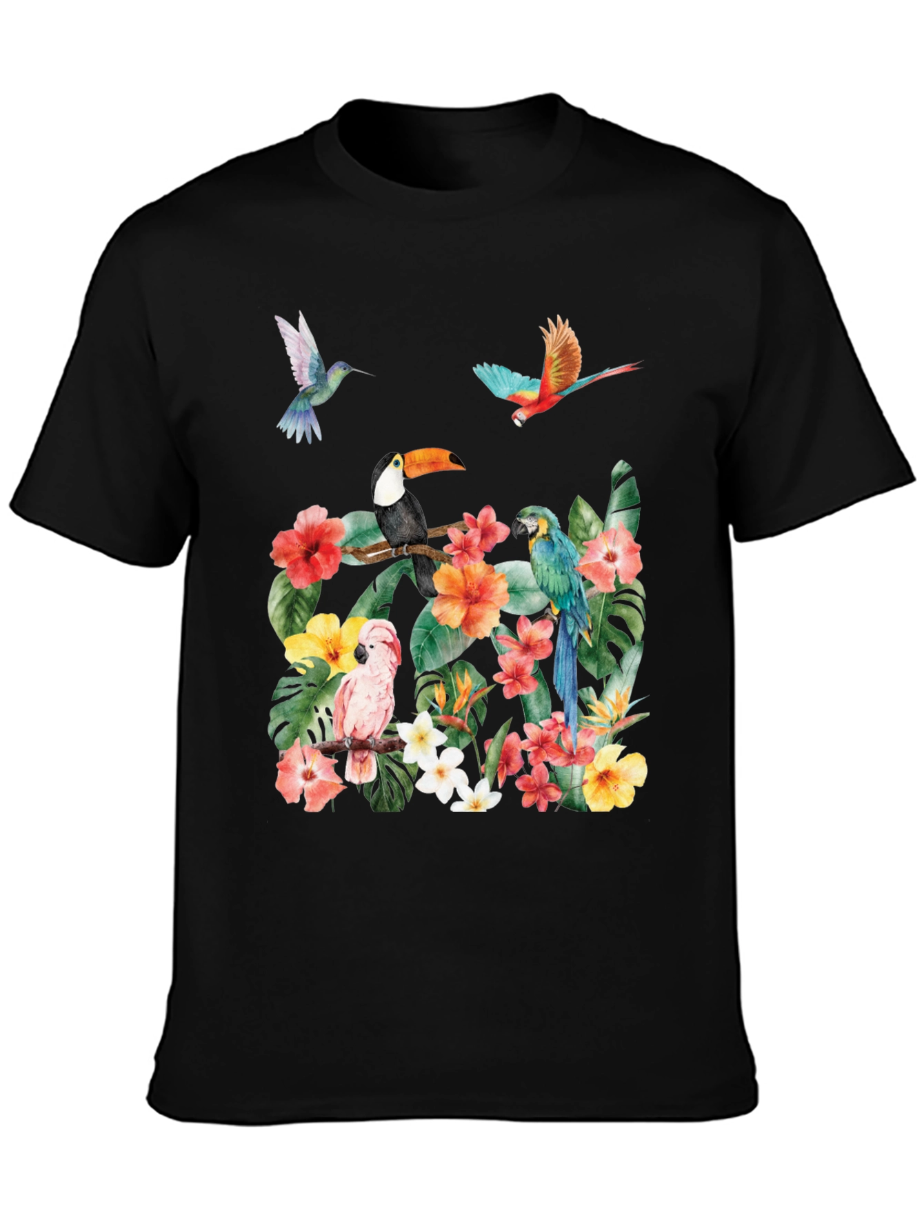 Tropical Bird & Floral Print T-Shirt