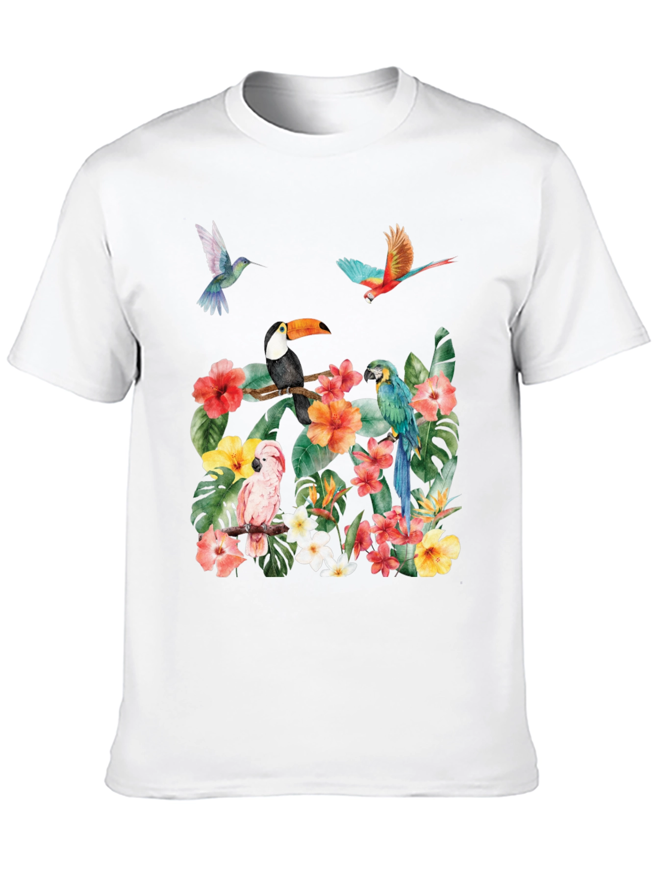 Tropical Bird & Floral Print T-Shirt
