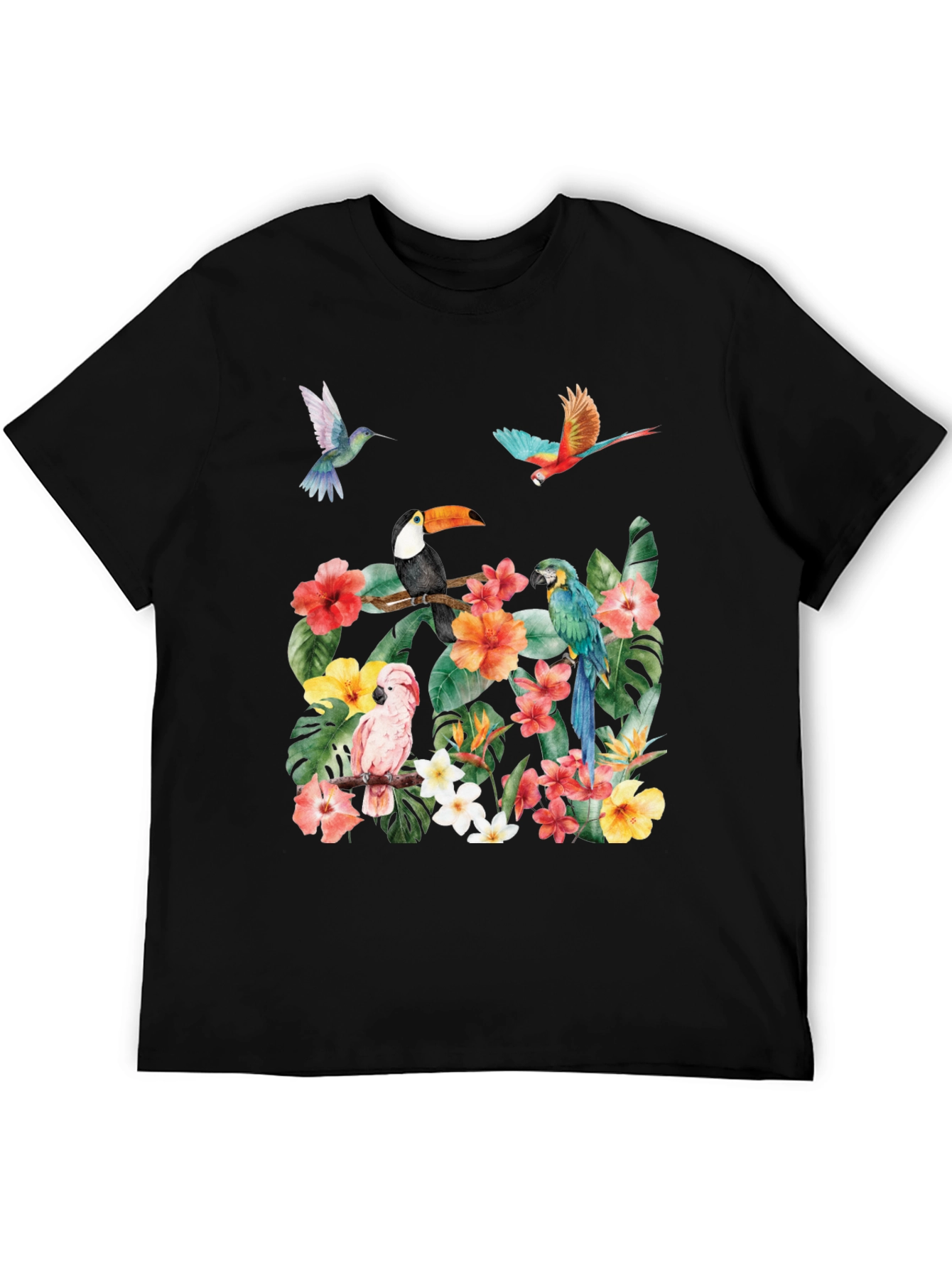 Tropical Bird & Floral Print T-Shirt