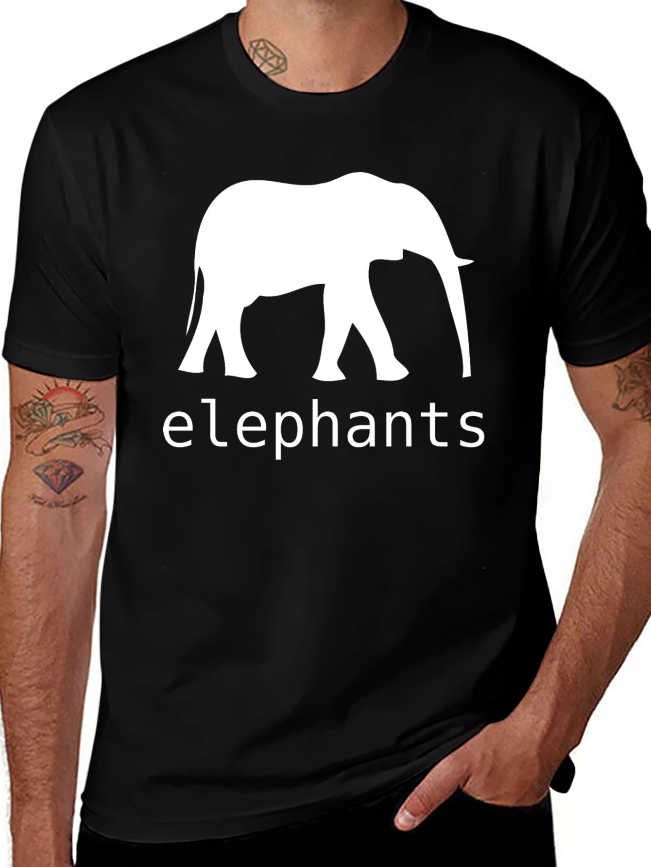 Elephant Graphic Print Mens Black T-Shirt