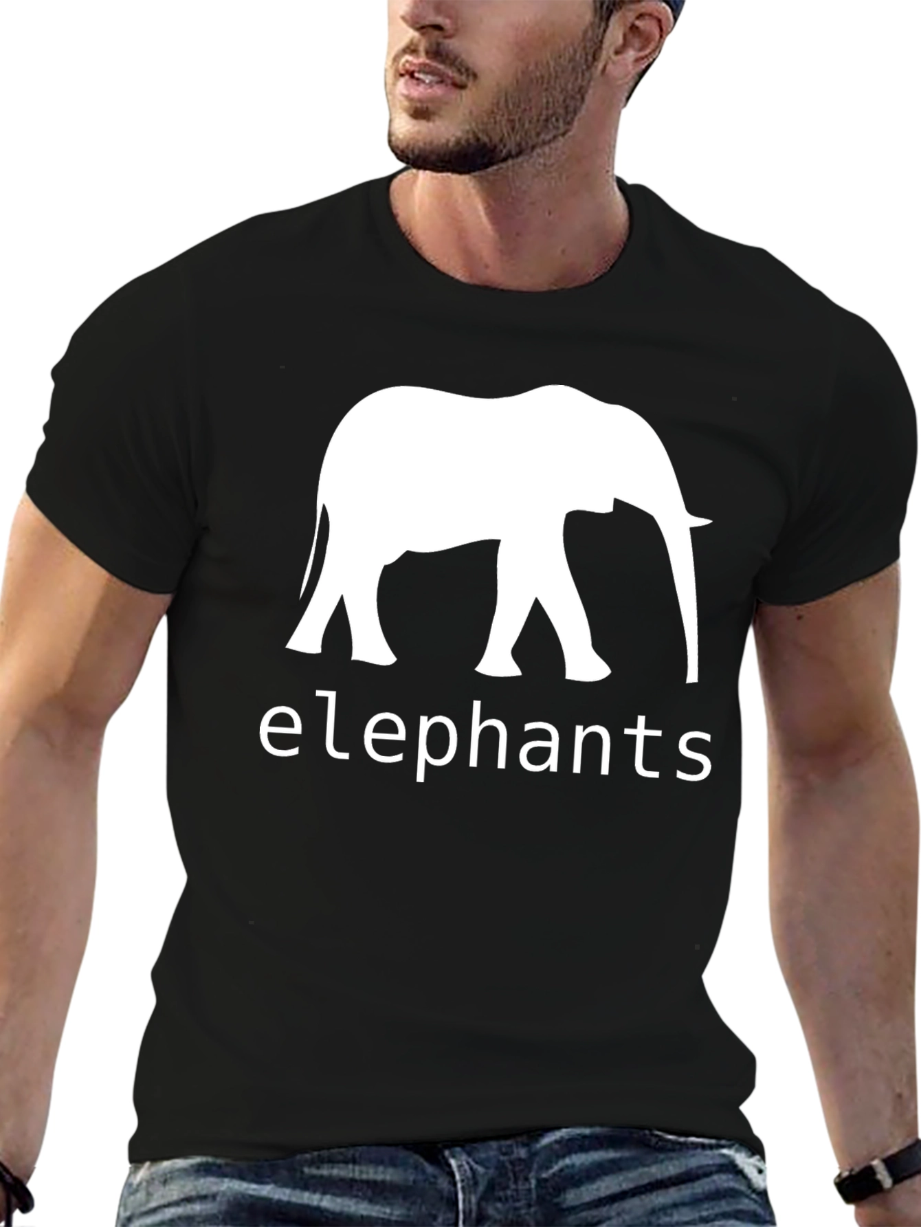 Elephant Graphic Print Mens Black T-Shirt