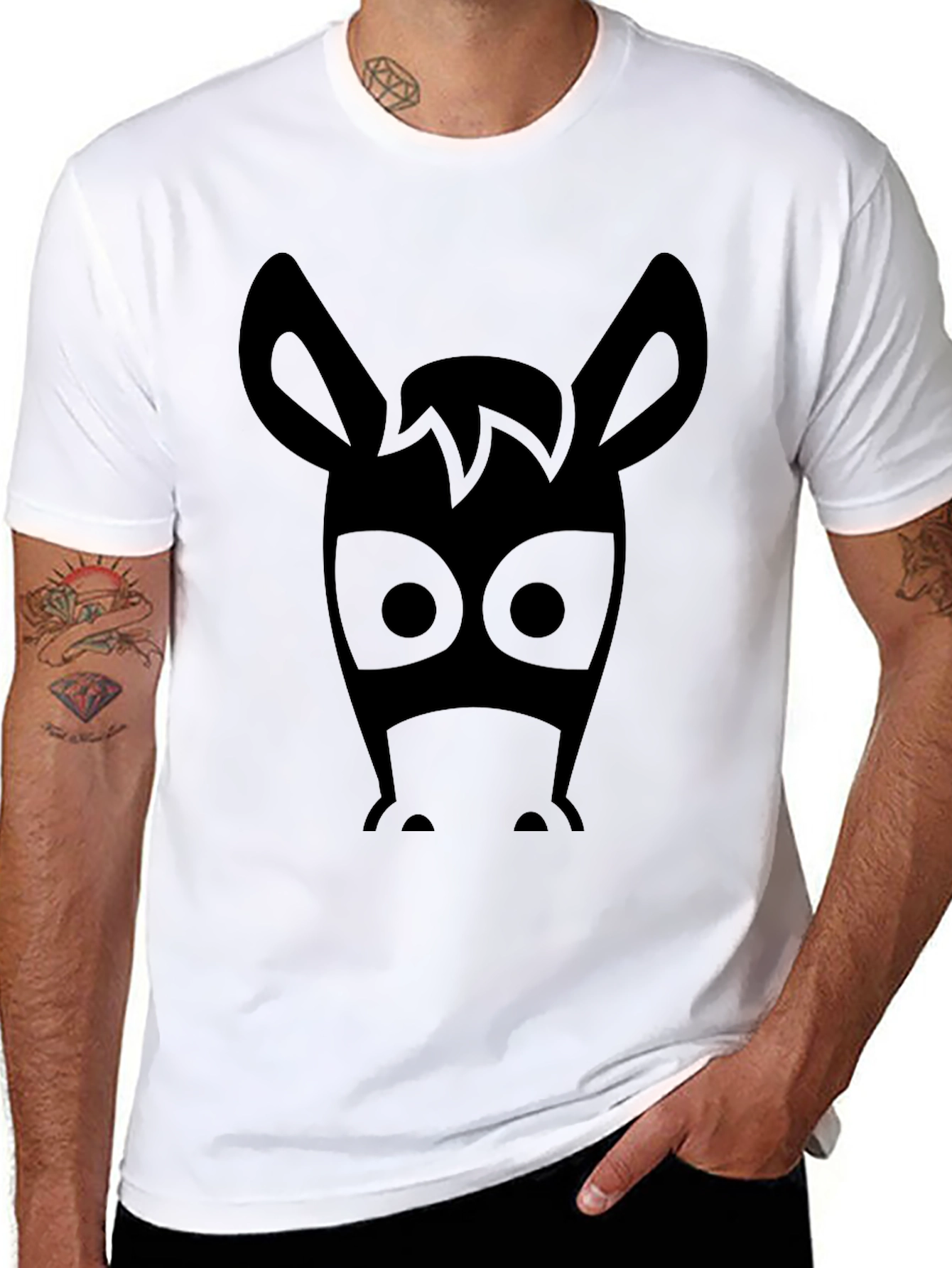 Funny Donkey Face Graphic Mens Black T-Shirt