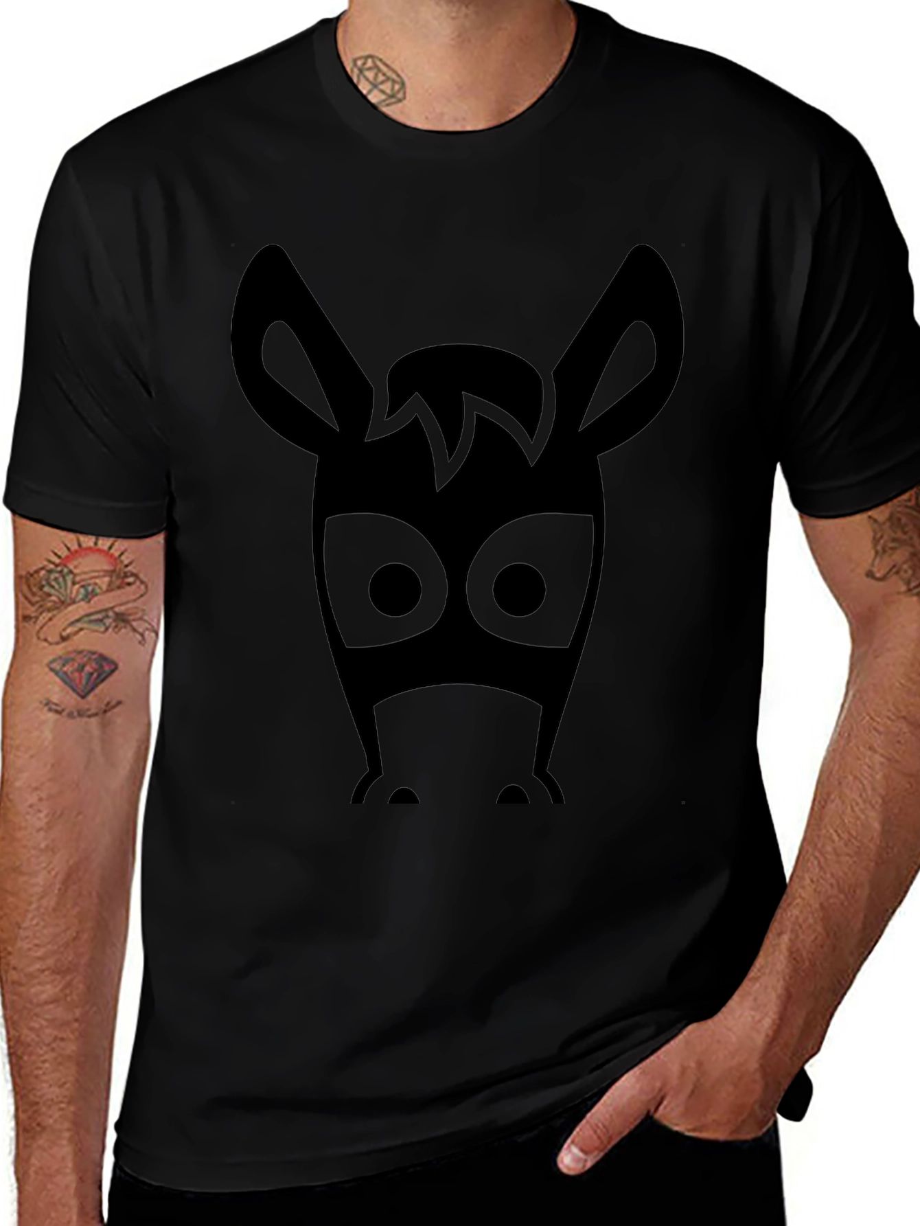 Funny Donkey Face Graphic Mens Black T-Shirt