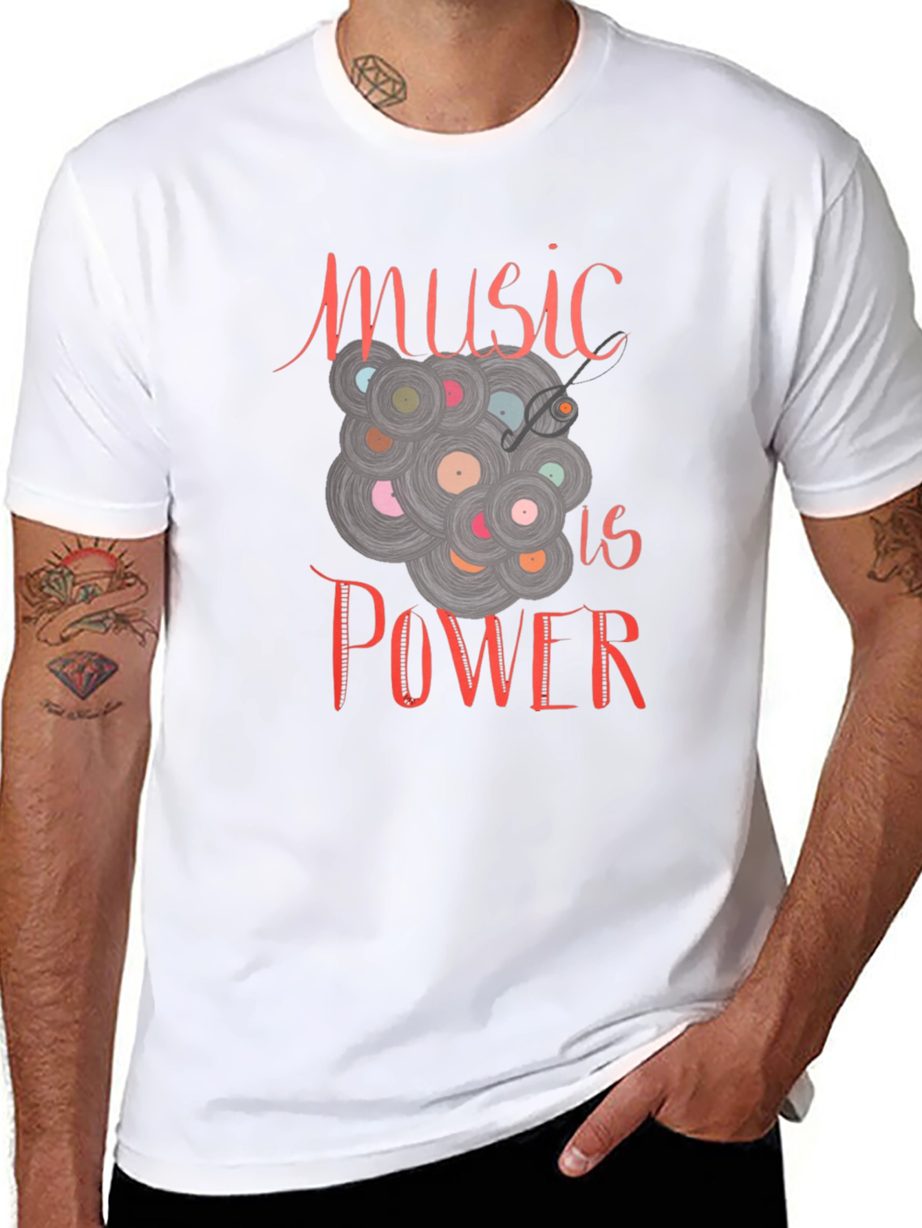 Music is Power Graphic Tee - Black Cotton T-Shirt