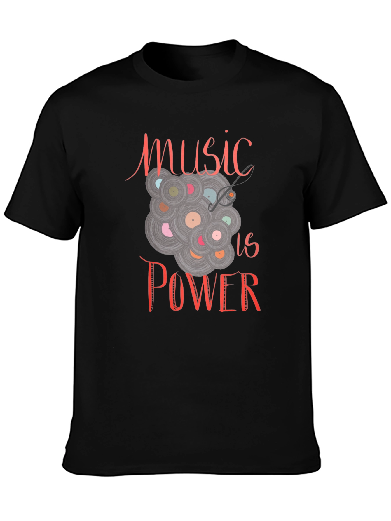 Music is Power Graphic Tee - Black Cotton T-Shirt