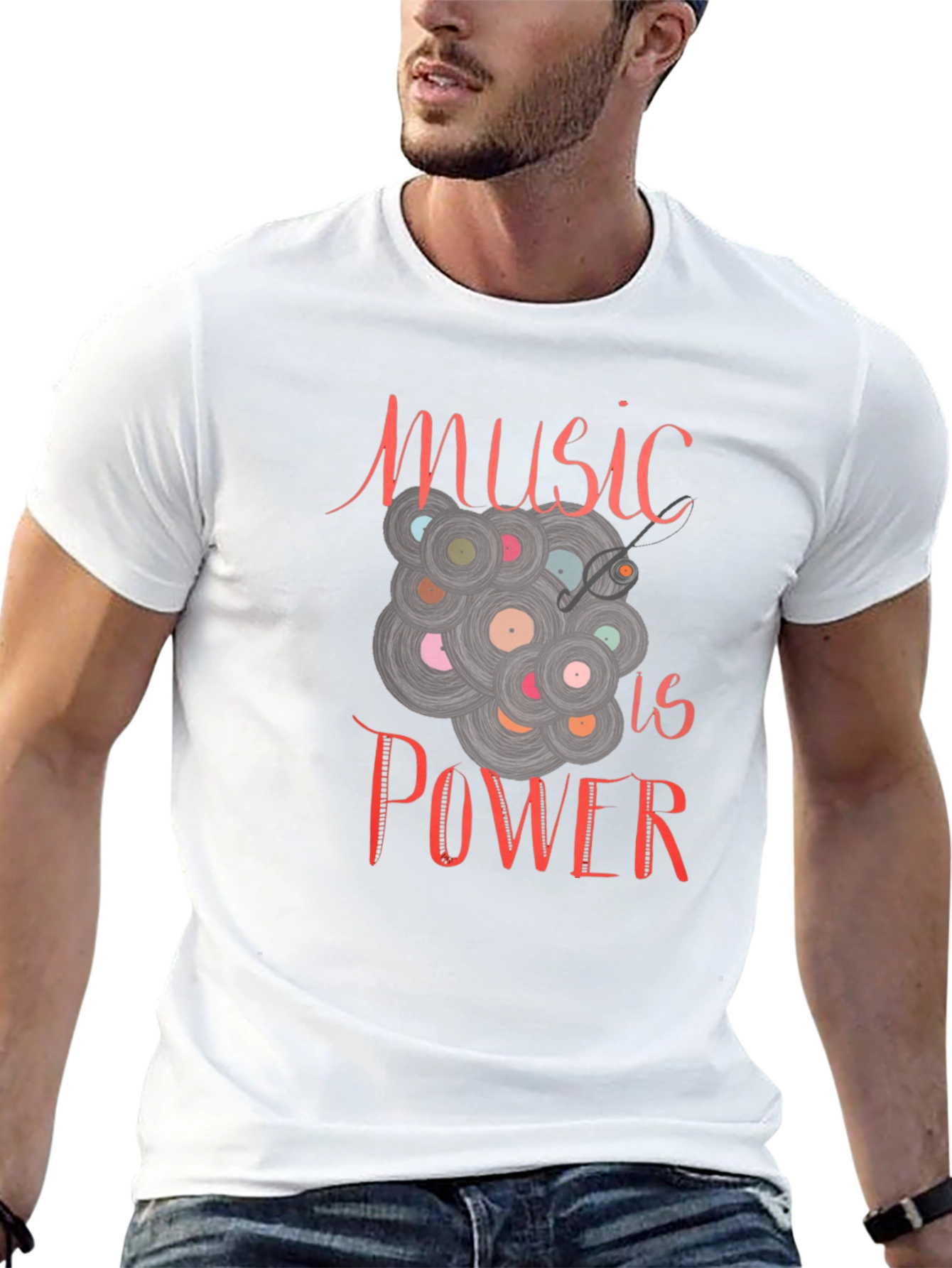 Music is Power Graphic Tee - Black Cotton T-Shirt
