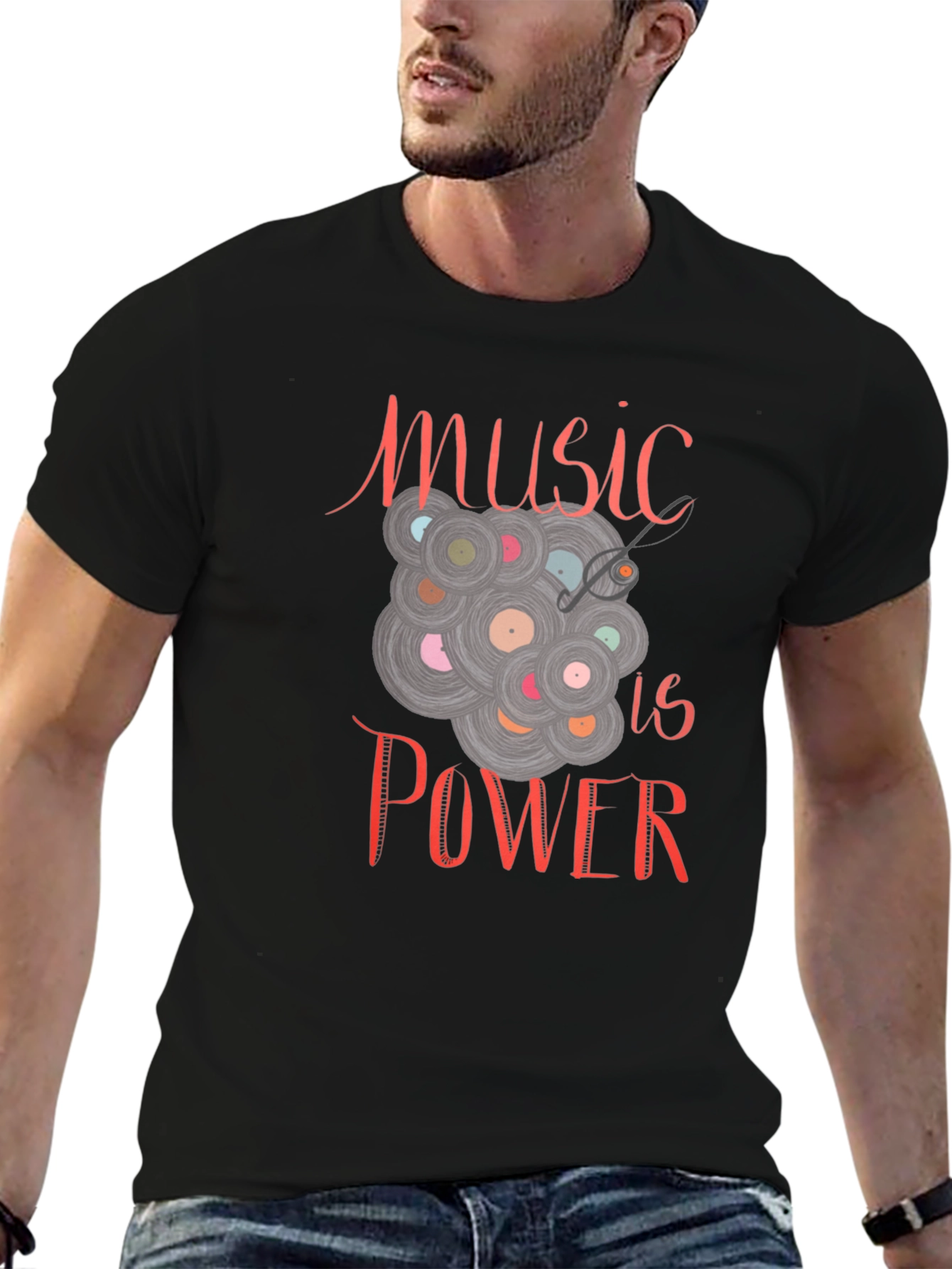 Music is Power Graphic Tee - Black Cotton T-Shirt