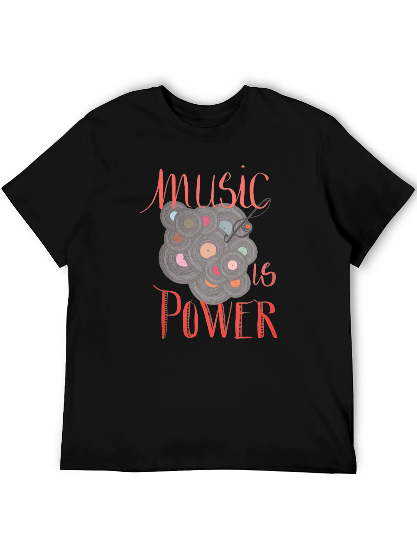 Music is Power Graphic Tee - Black Cotton T-Shirt